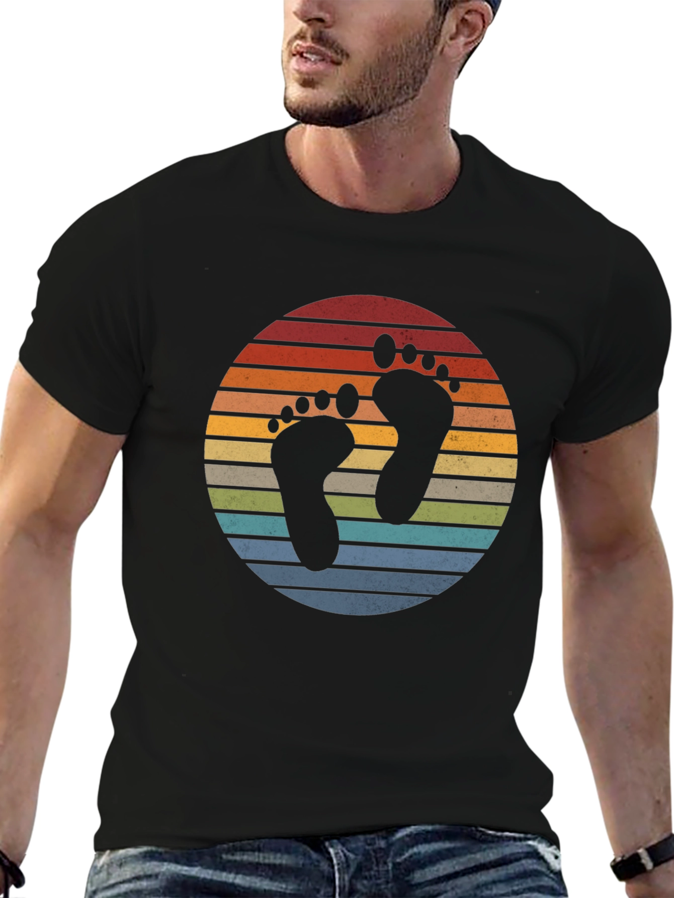 Retro Sunset Footprint Graphic T-Shirt