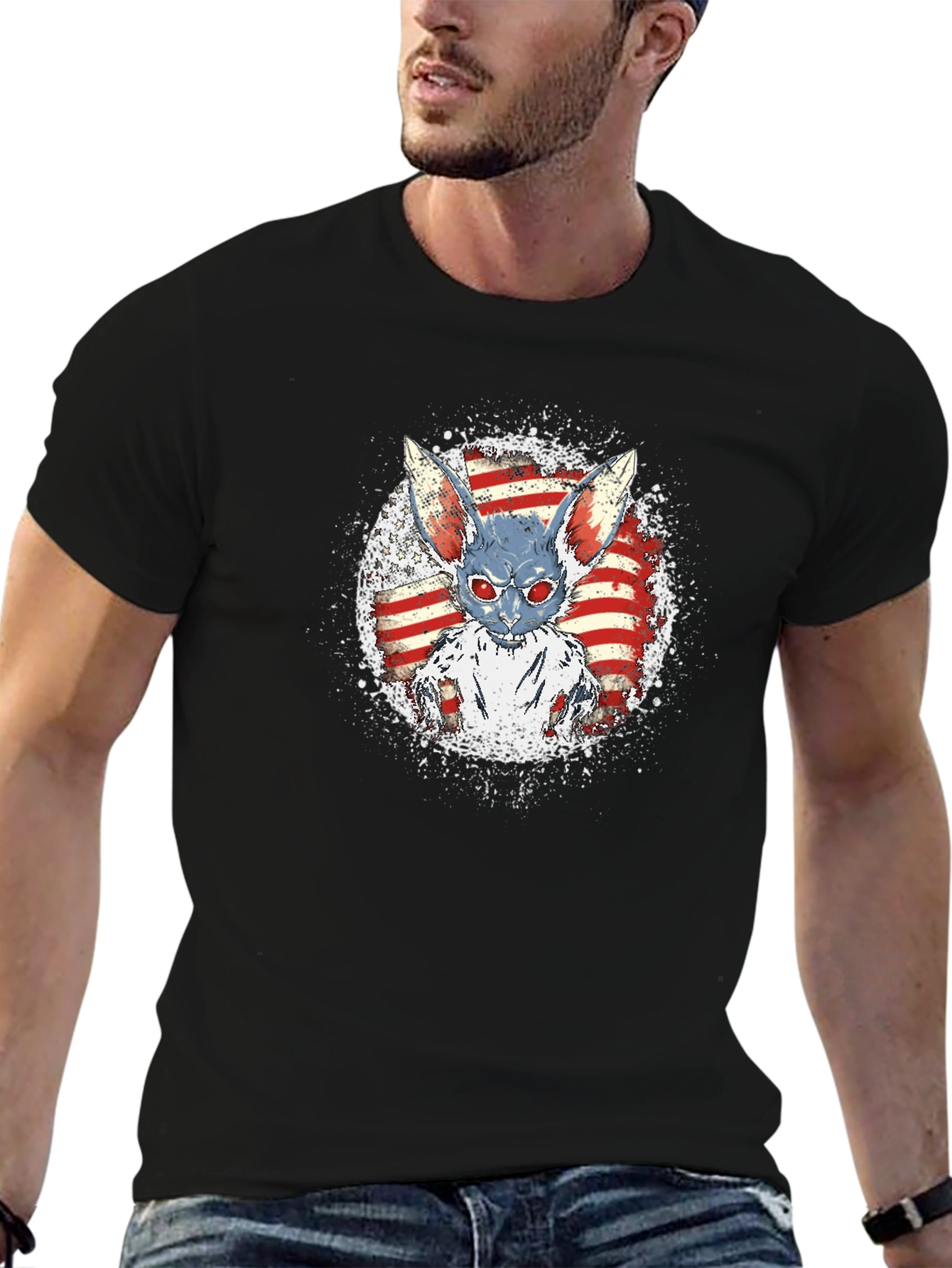American Flag Zombie Rabbit Graphic T-Shirt