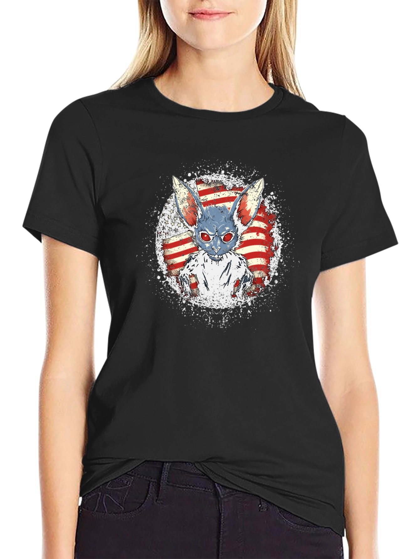 American Flag Zombie Rabbit Graphic T-Shirt