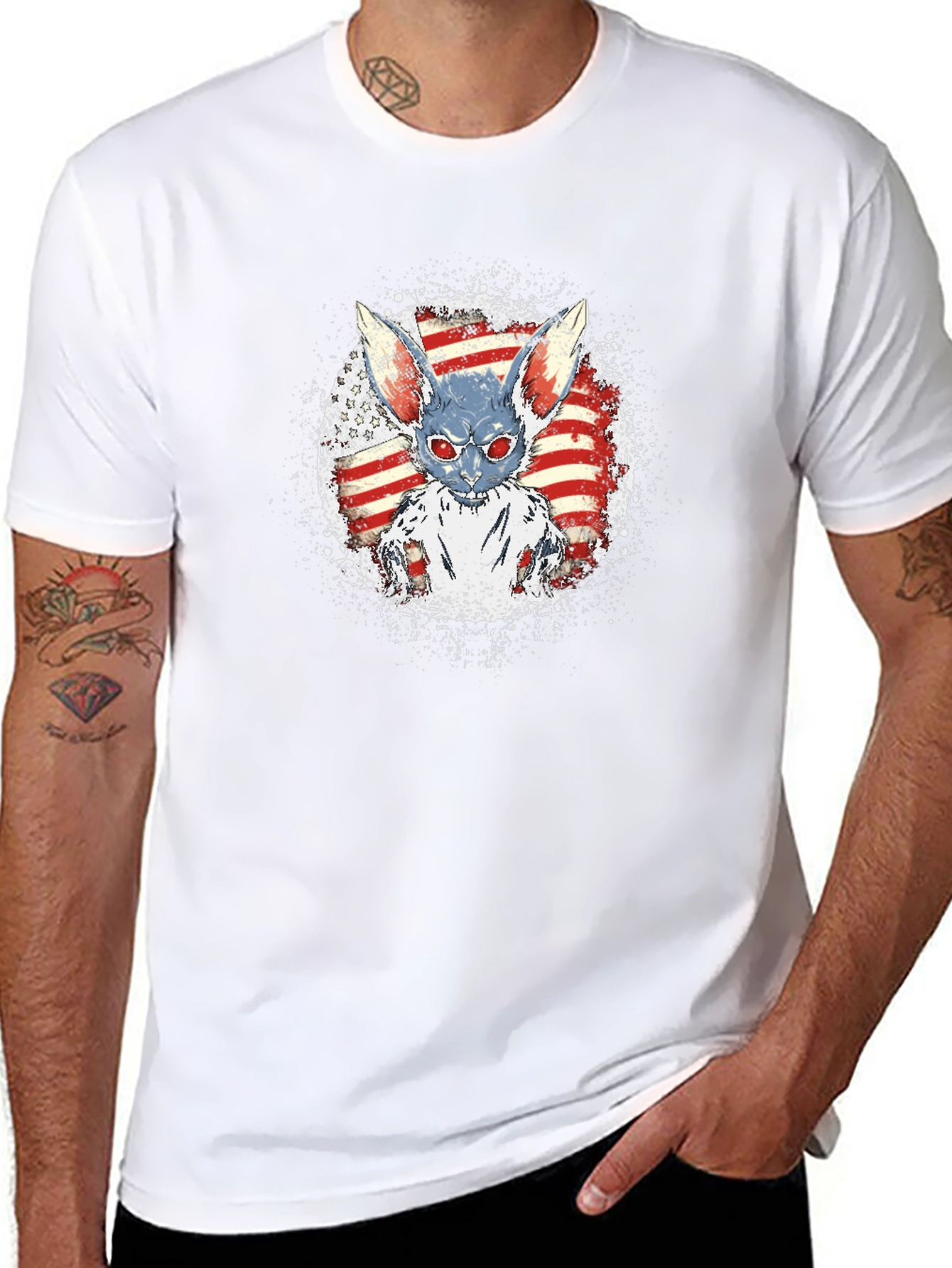 American Flag Zombie Rabbit Graphic T-Shirt