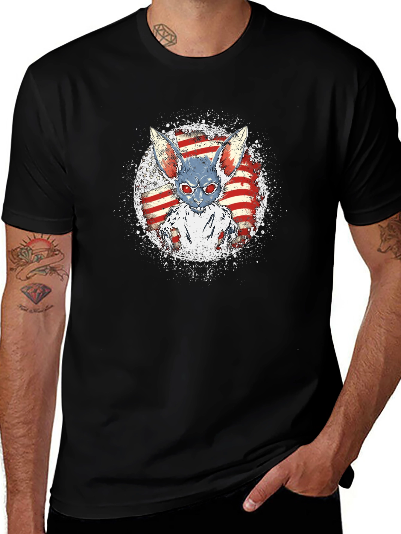 American Flag Zombie Rabbit Graphic T-Shirt