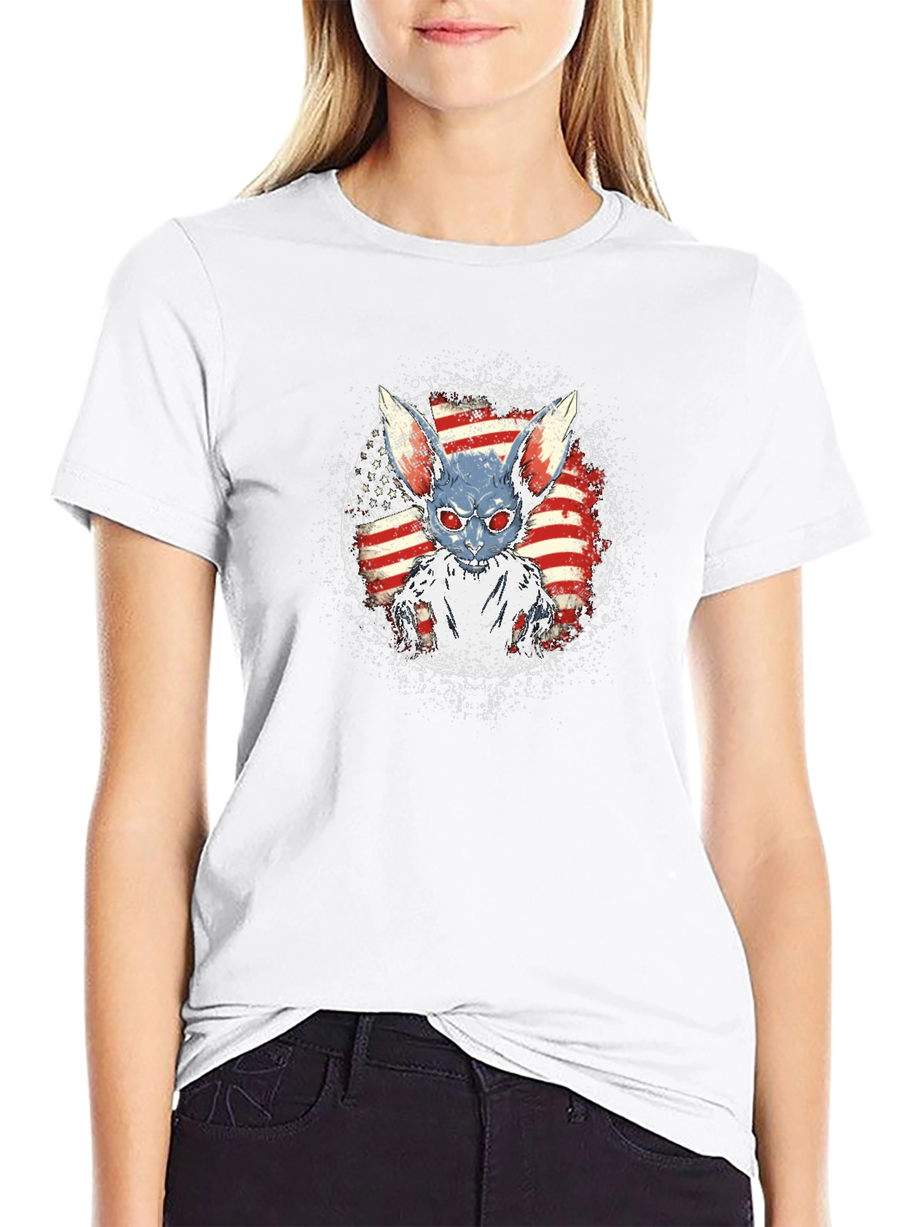American Flag Zombie Rabbit Graphic T-Shirt