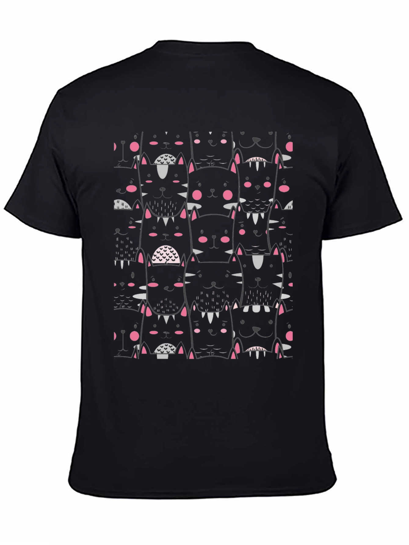 Mens Black Cat Patterned T-Shirt
