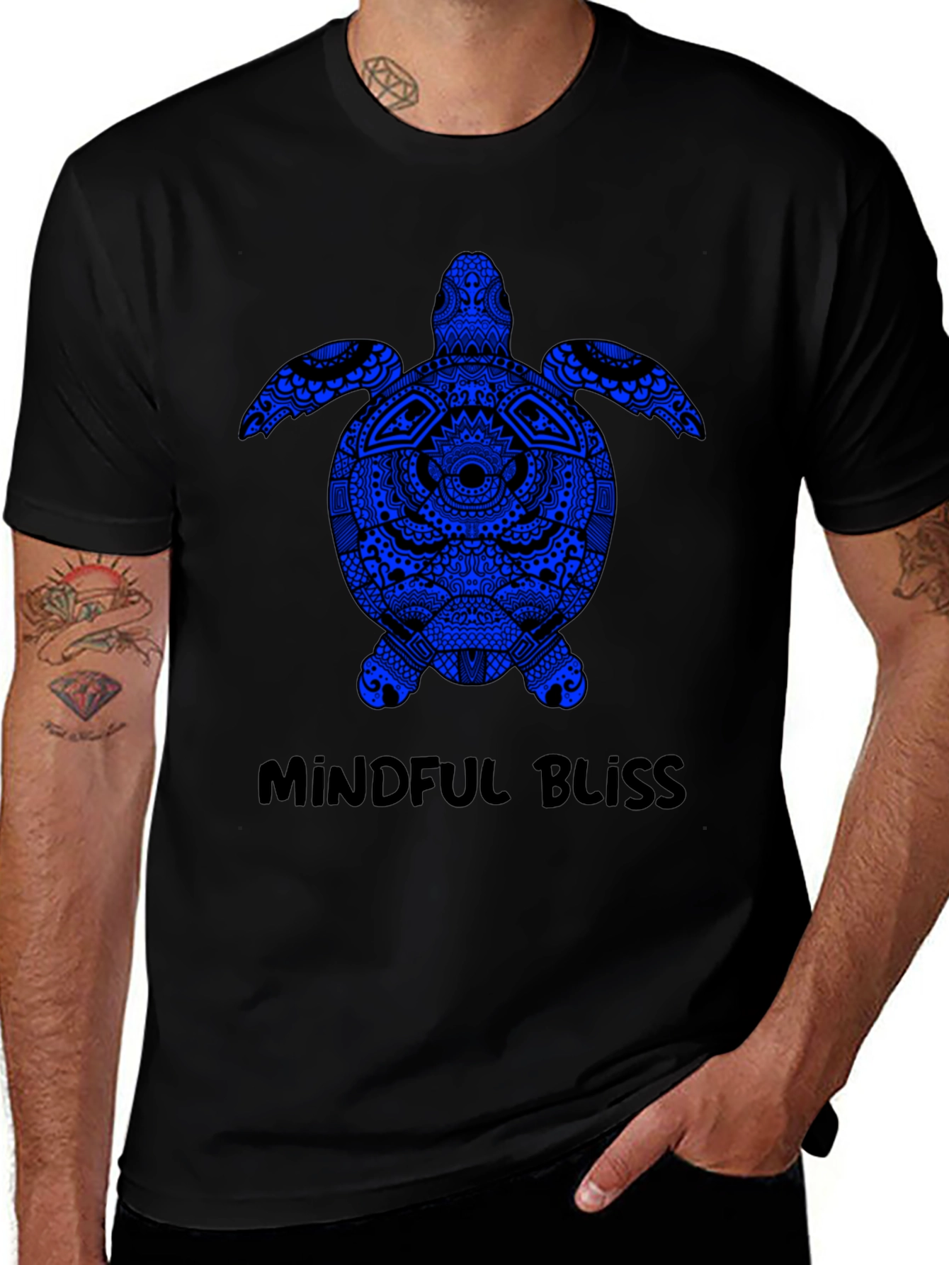 Mindful Bliss Sea Turtle Graphic Tee - Black