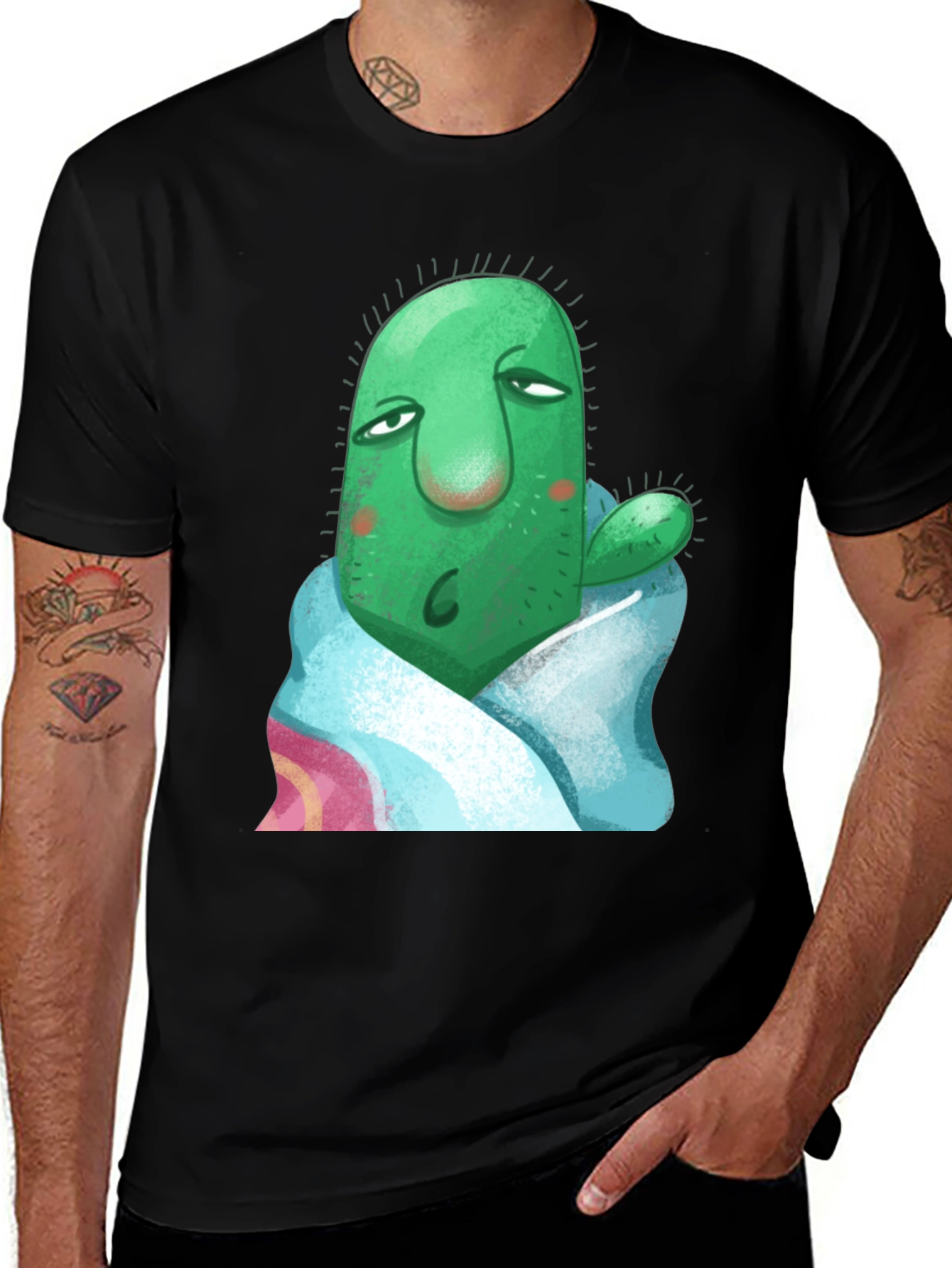 Cactus in Blanket Graphic T-Shirt - Unique Design