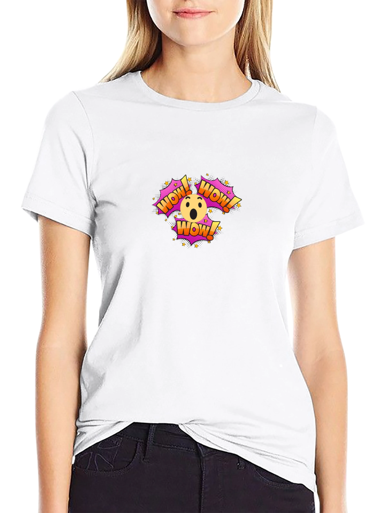 WOW! Emoji Graphic Print Black T-Shirt