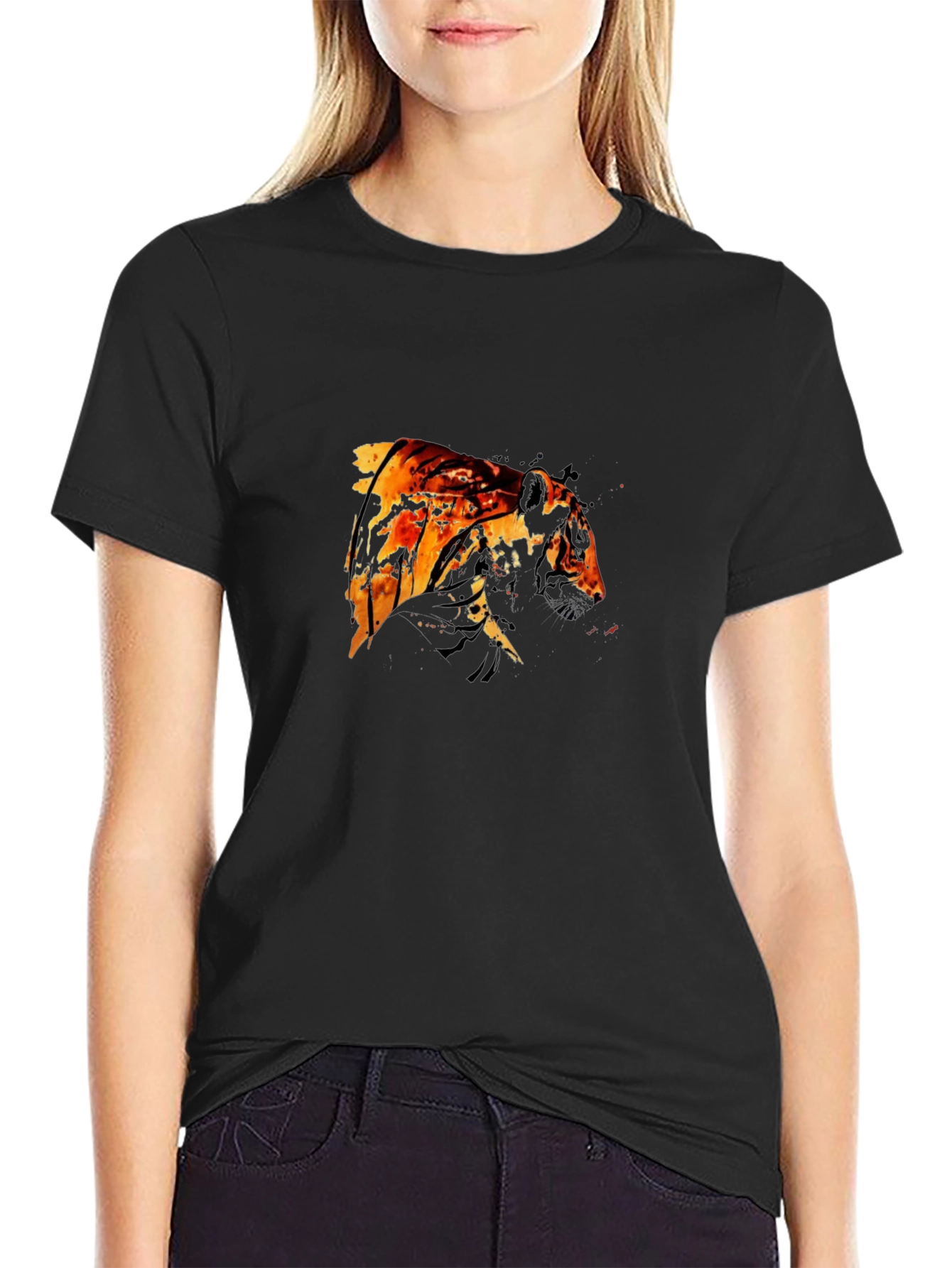 Fiery Tiger Graphic Black T-Shirt