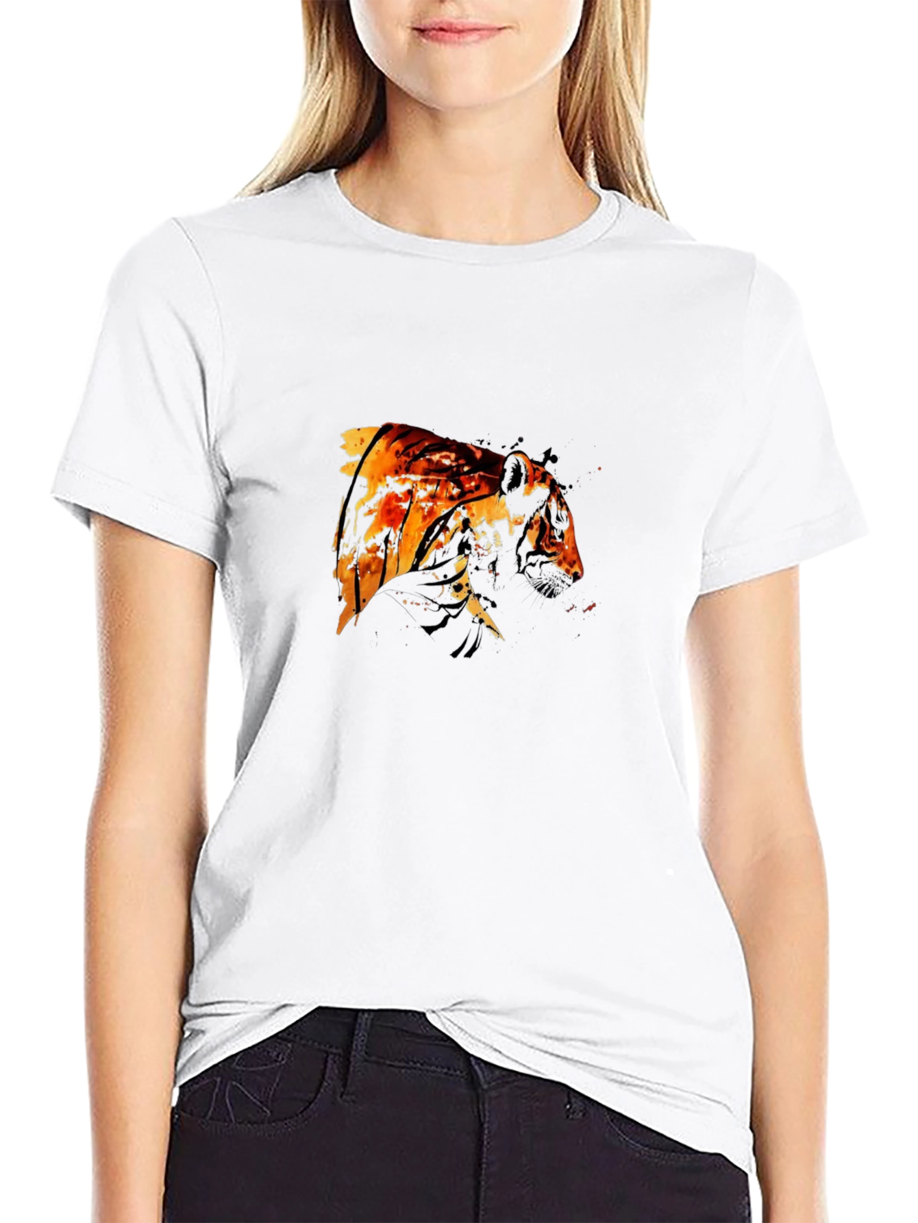 Fiery Tiger Graphic Black T-Shirt