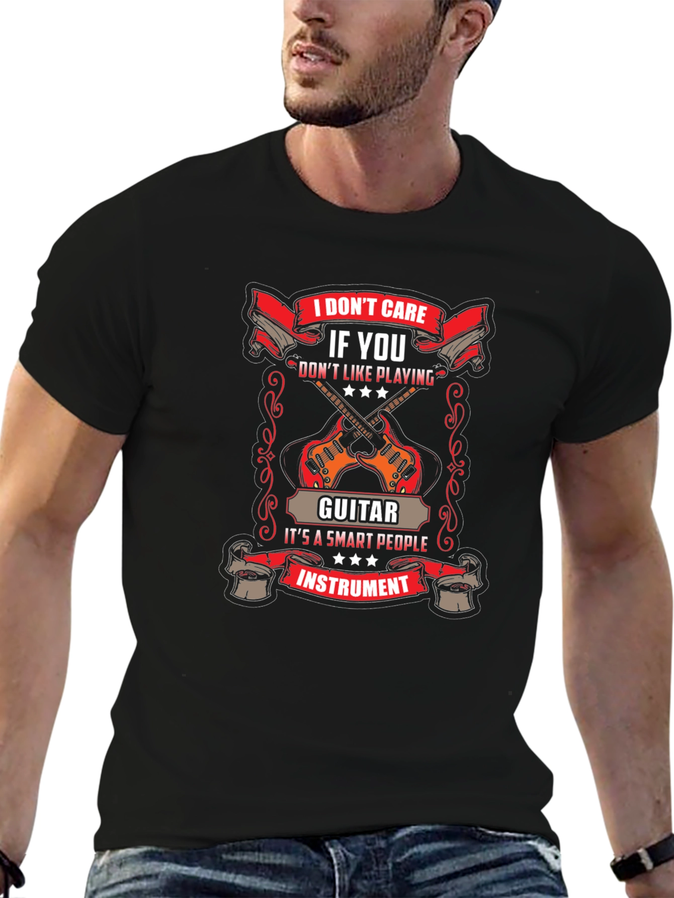 I Dont Care Guitar Player T-Shirt