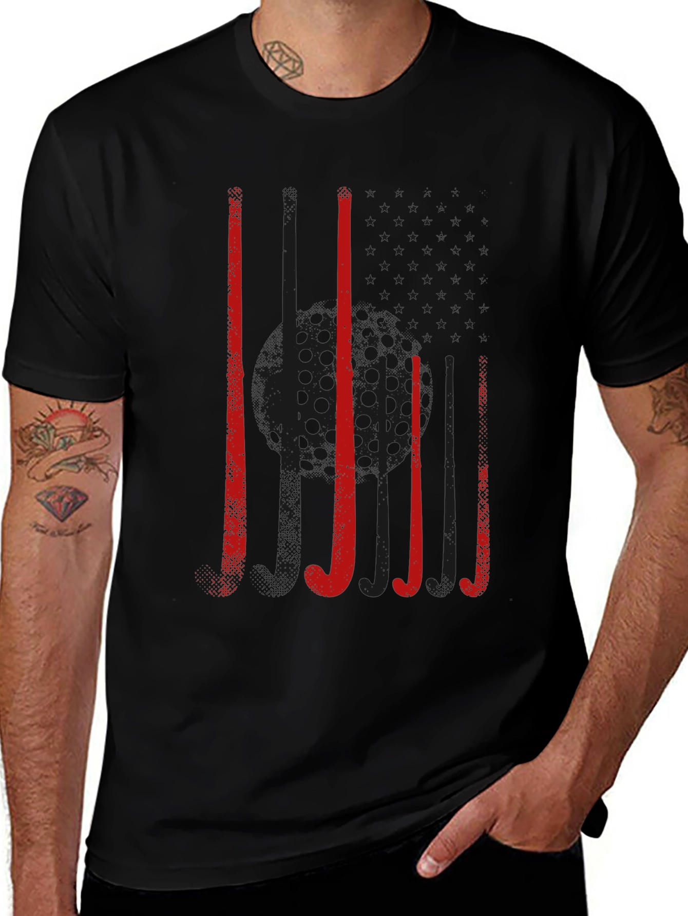 Hockey Sticks Graphic Tee - Black Cotton T-Shirt