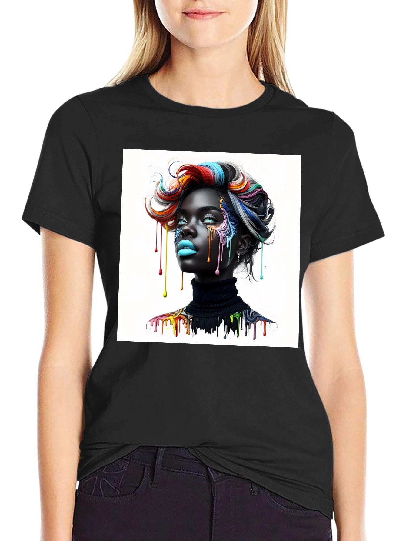 Artistic Woman Graphic Tee - Black