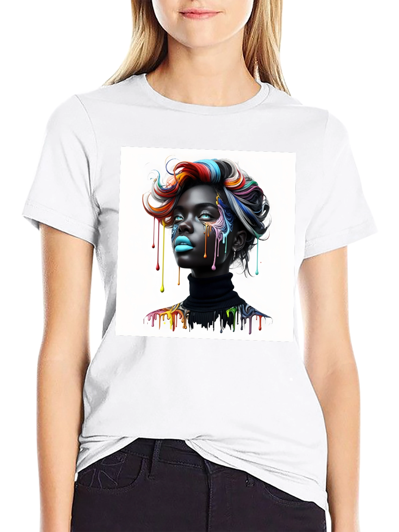 Artistic Woman Graphic Tee - Black