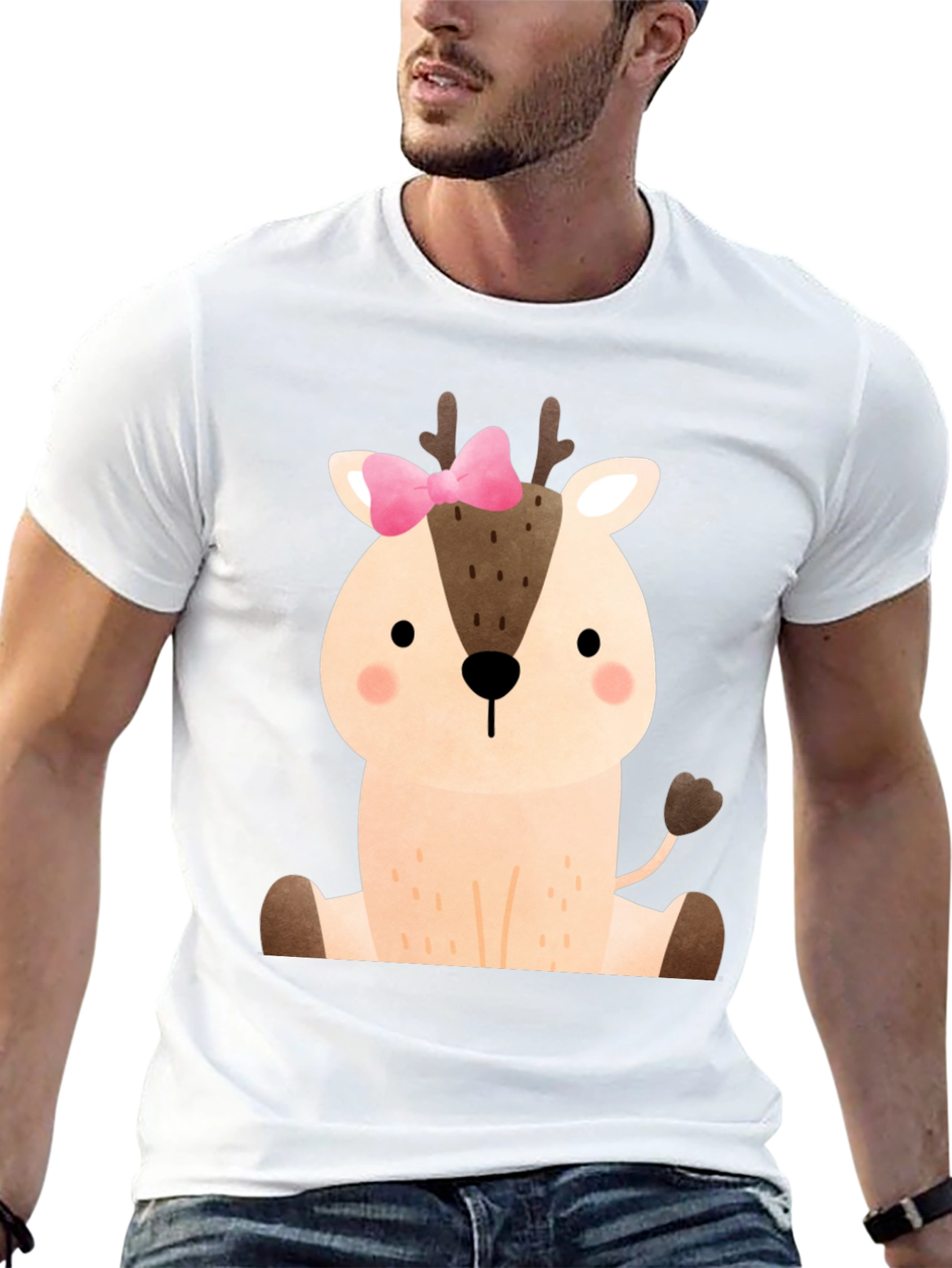 Cute Deer with Bow Graphic T-Shirt