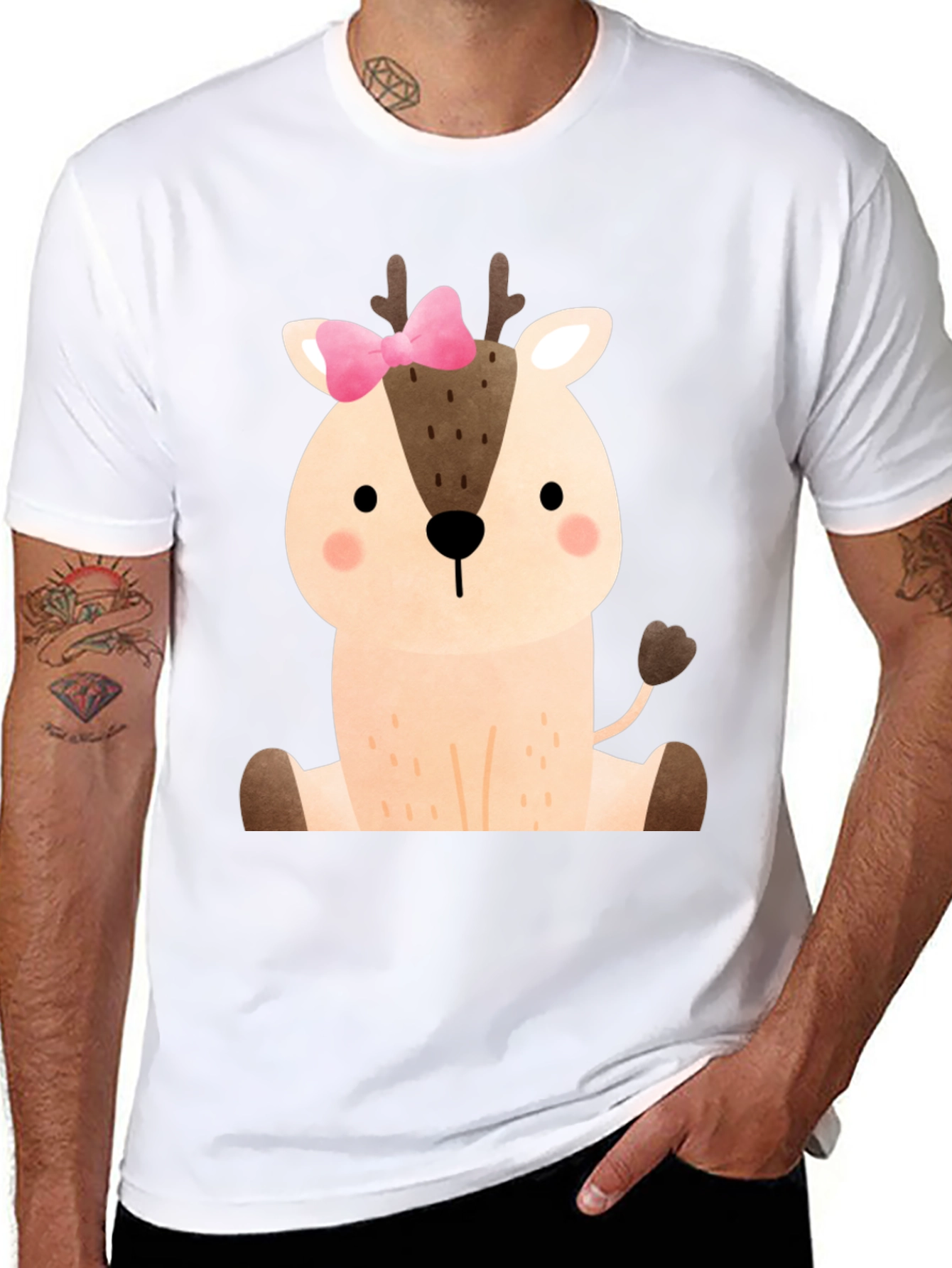 Cute Deer with Bow Graphic T-Shirt