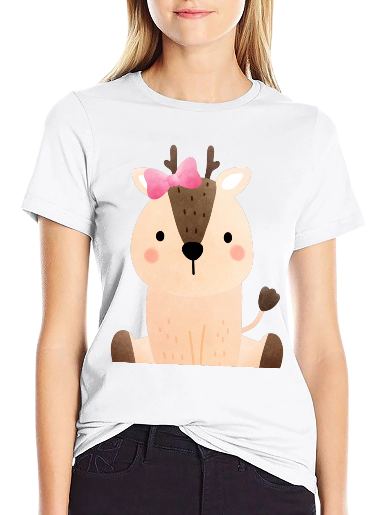 Cute Deer with Bow Graphic T-Shirt