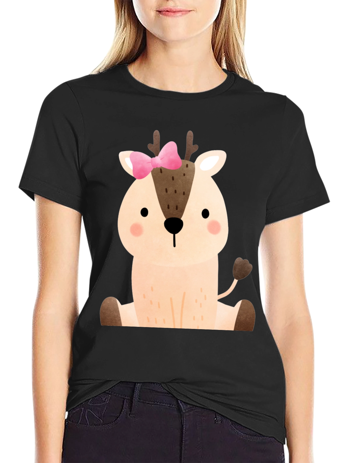 Cute Deer with Bow Graphic T-Shirt