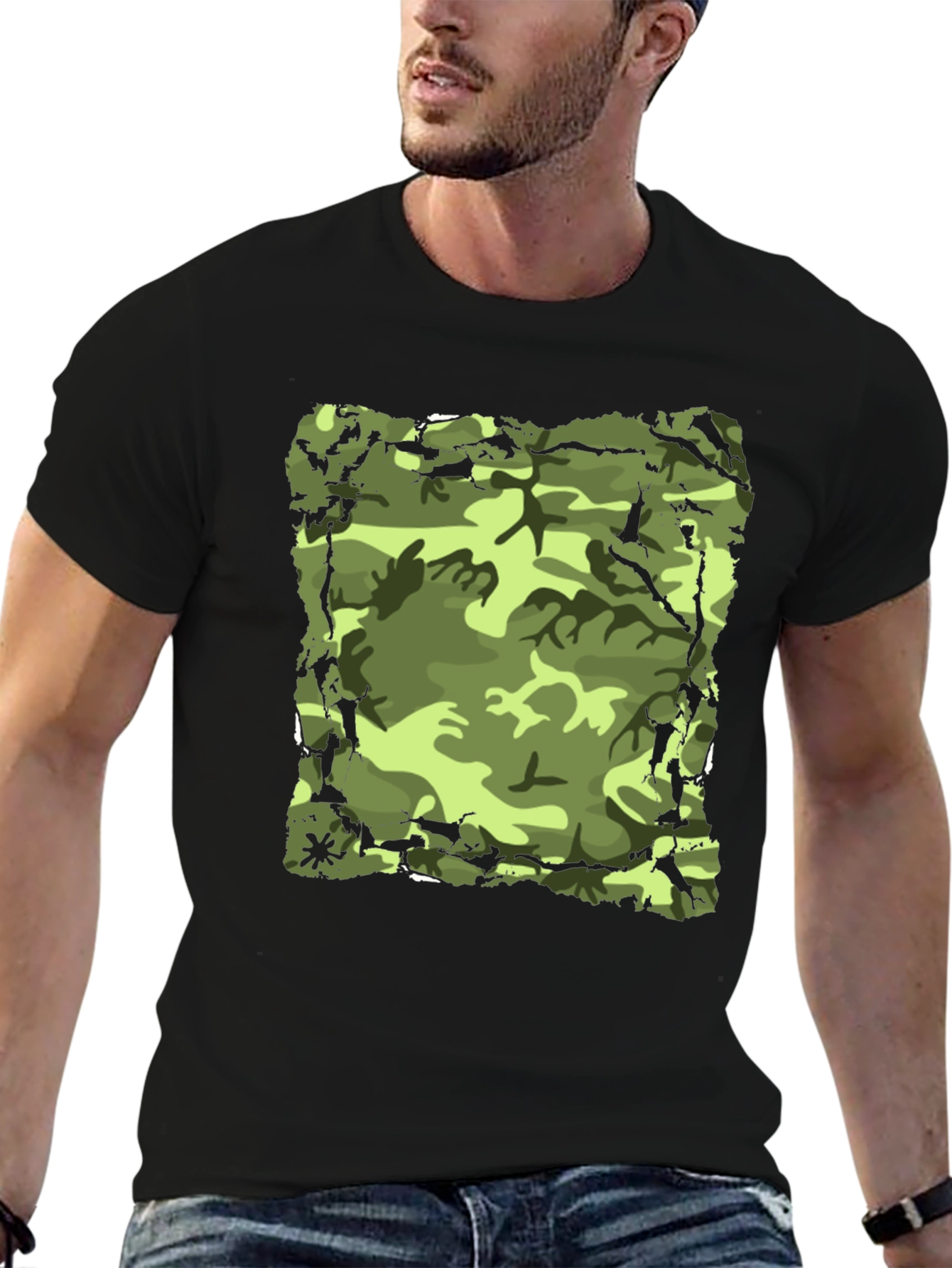 Camo Print Mens Black T-Shirt