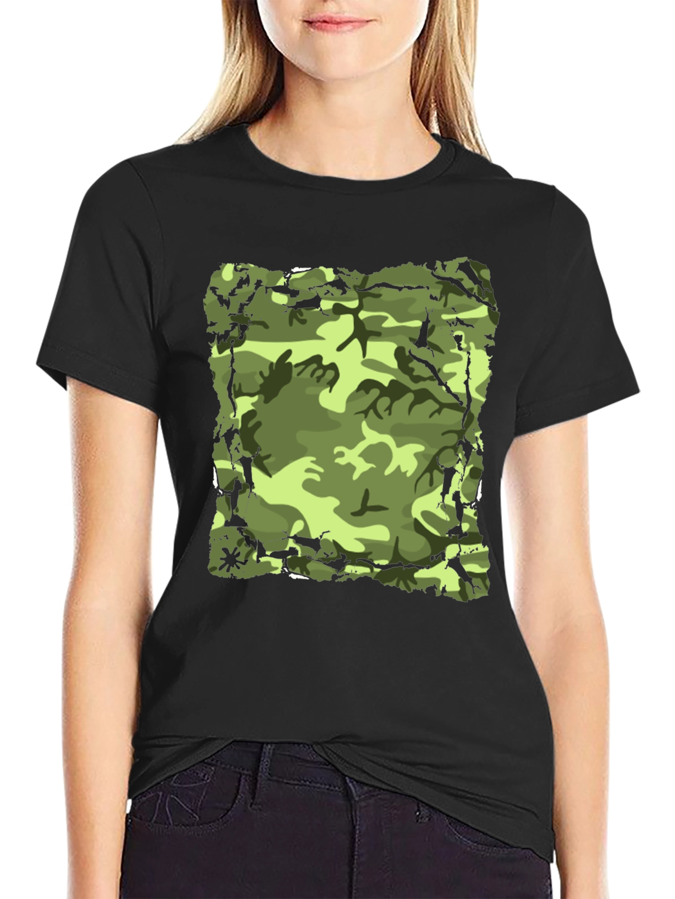 Camo Print Mens Black T-Shirt