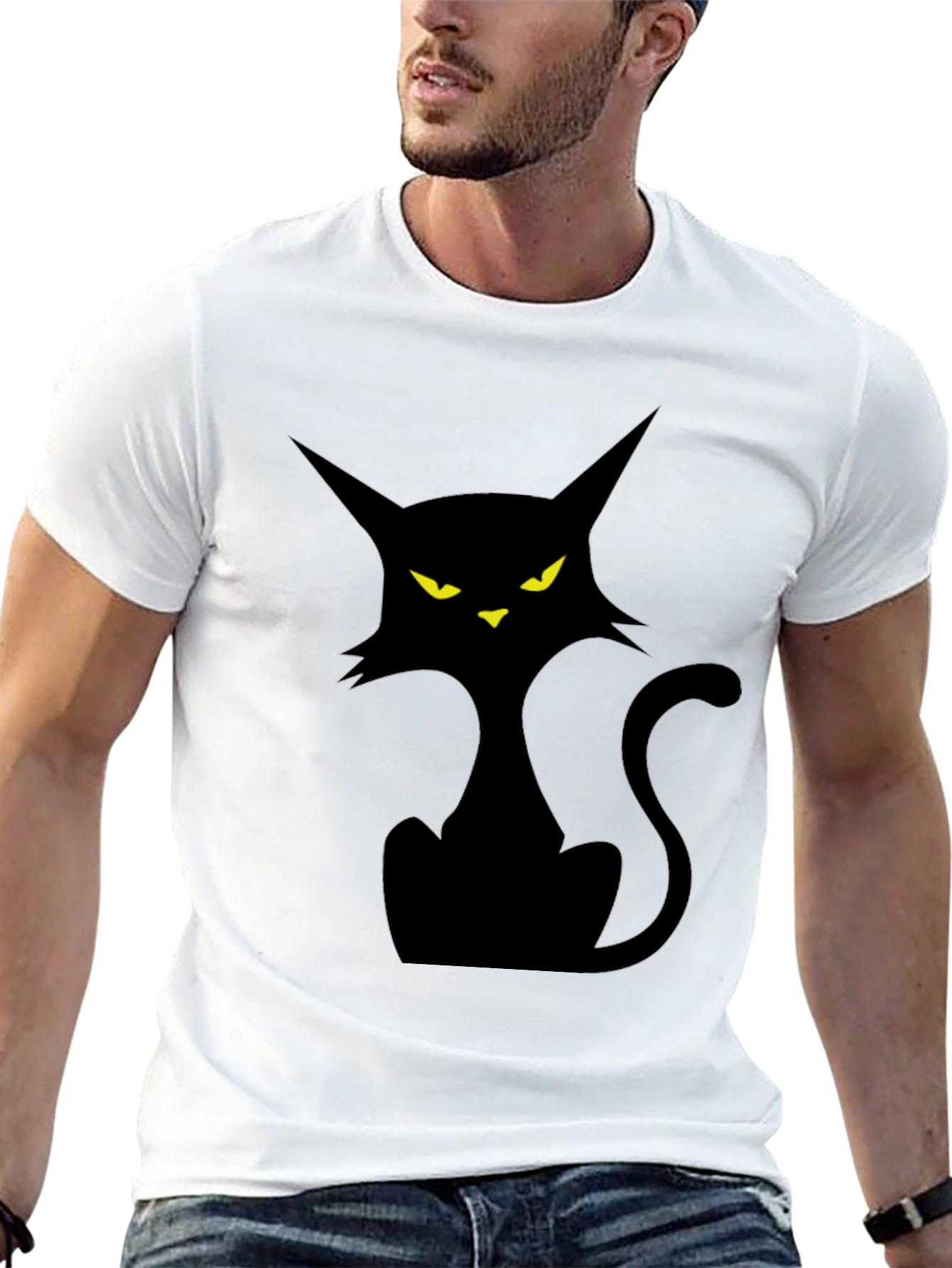 Black Cat Graphic Tee - Spooky Season Style