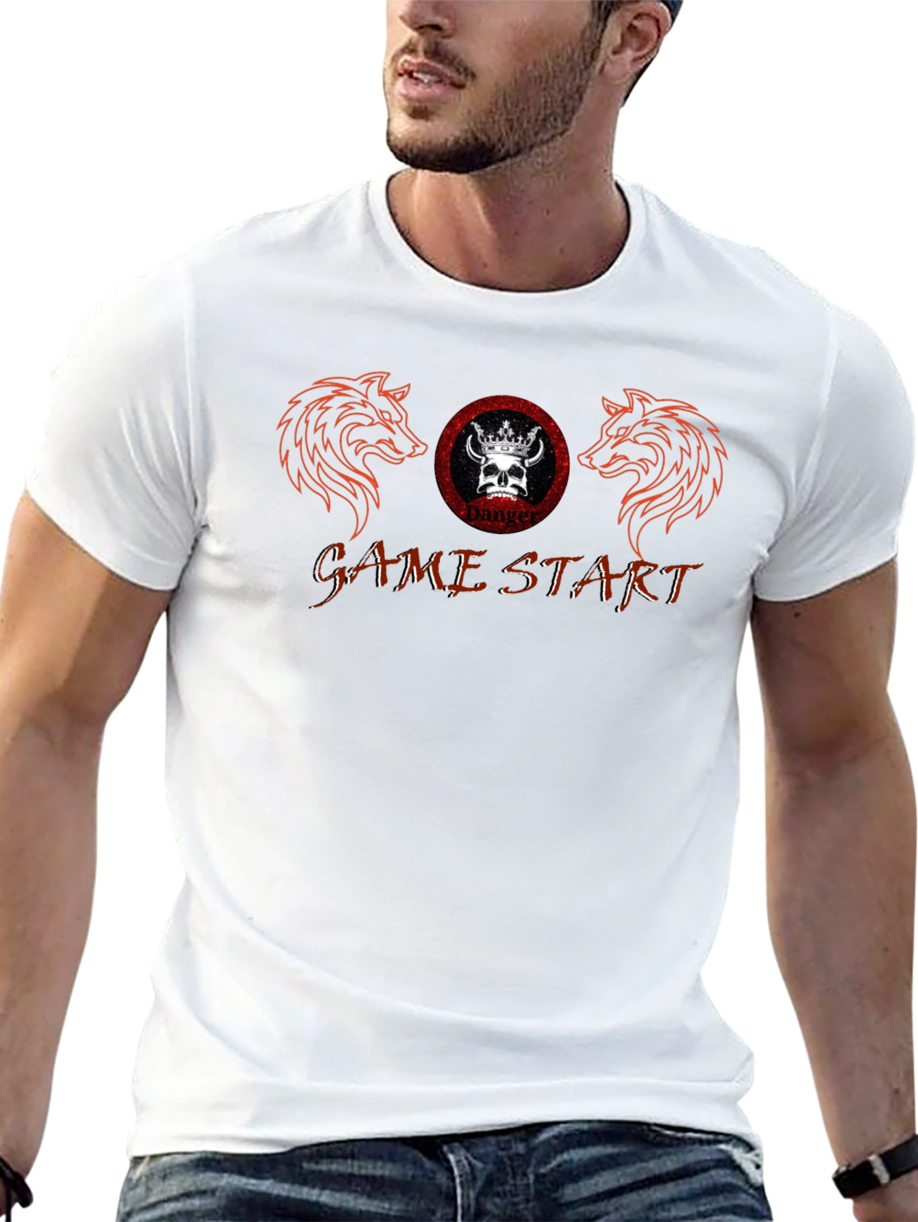 Game Start T-Shirt - Wolf Skull Graphic Tee