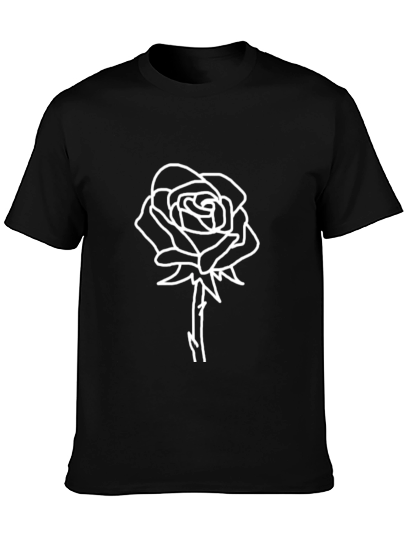 Black T-Shirt with White Rose Outline Graphic