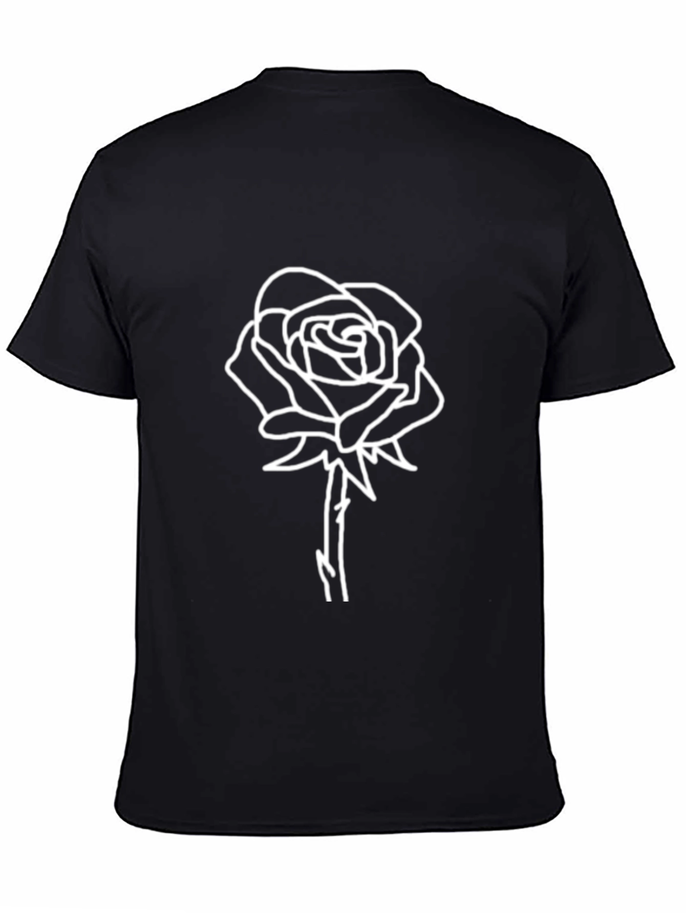 Black T-Shirt with White Rose Outline Graphic