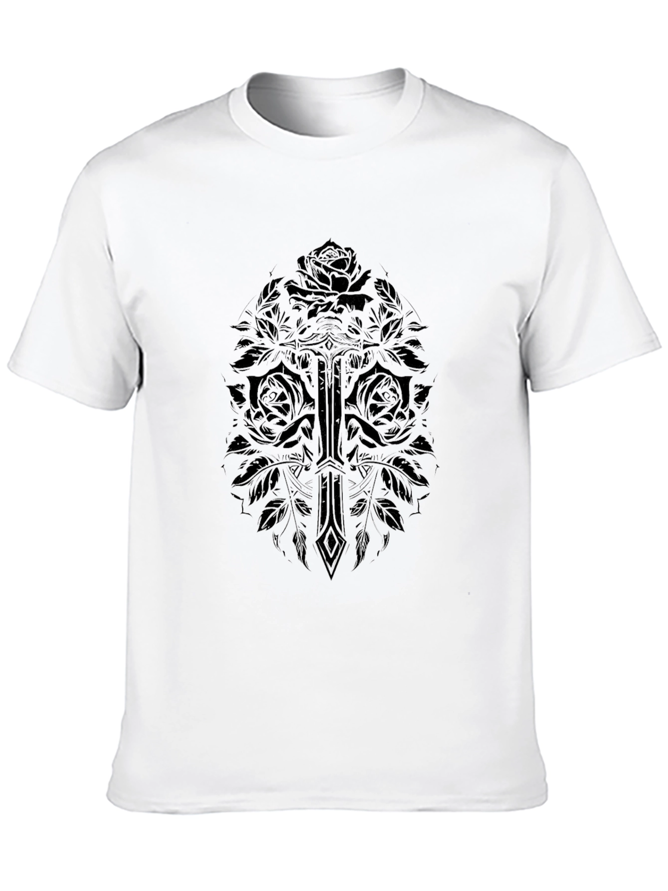 Gothic Rose & Sword Graphic Black T-Shirt
