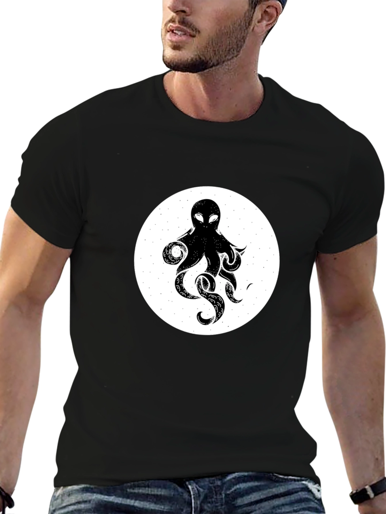 Octopus Graphic Tee - Black Cotton T-Shirt