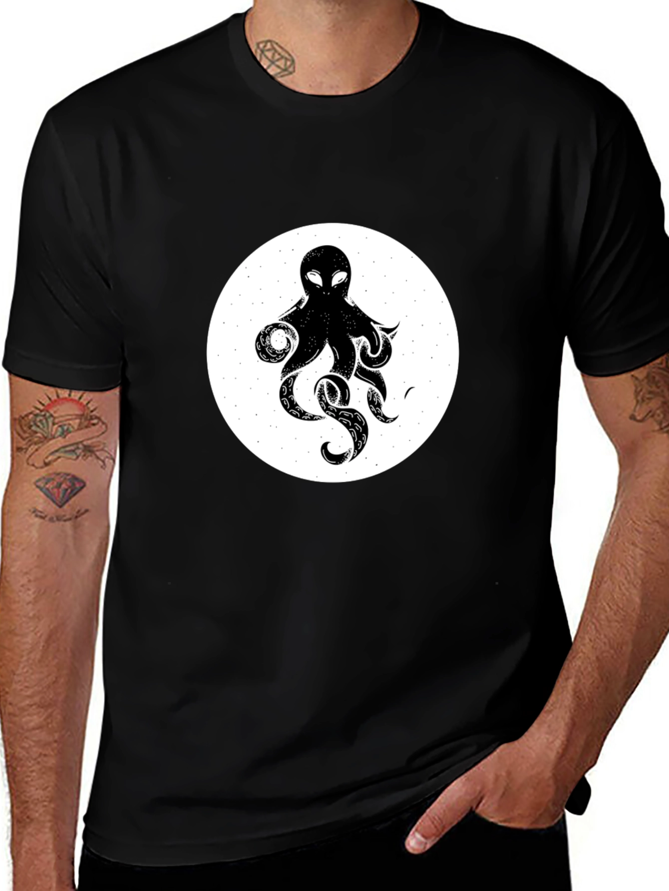 Octopus Graphic Tee - Black Cotton T-Shirt
