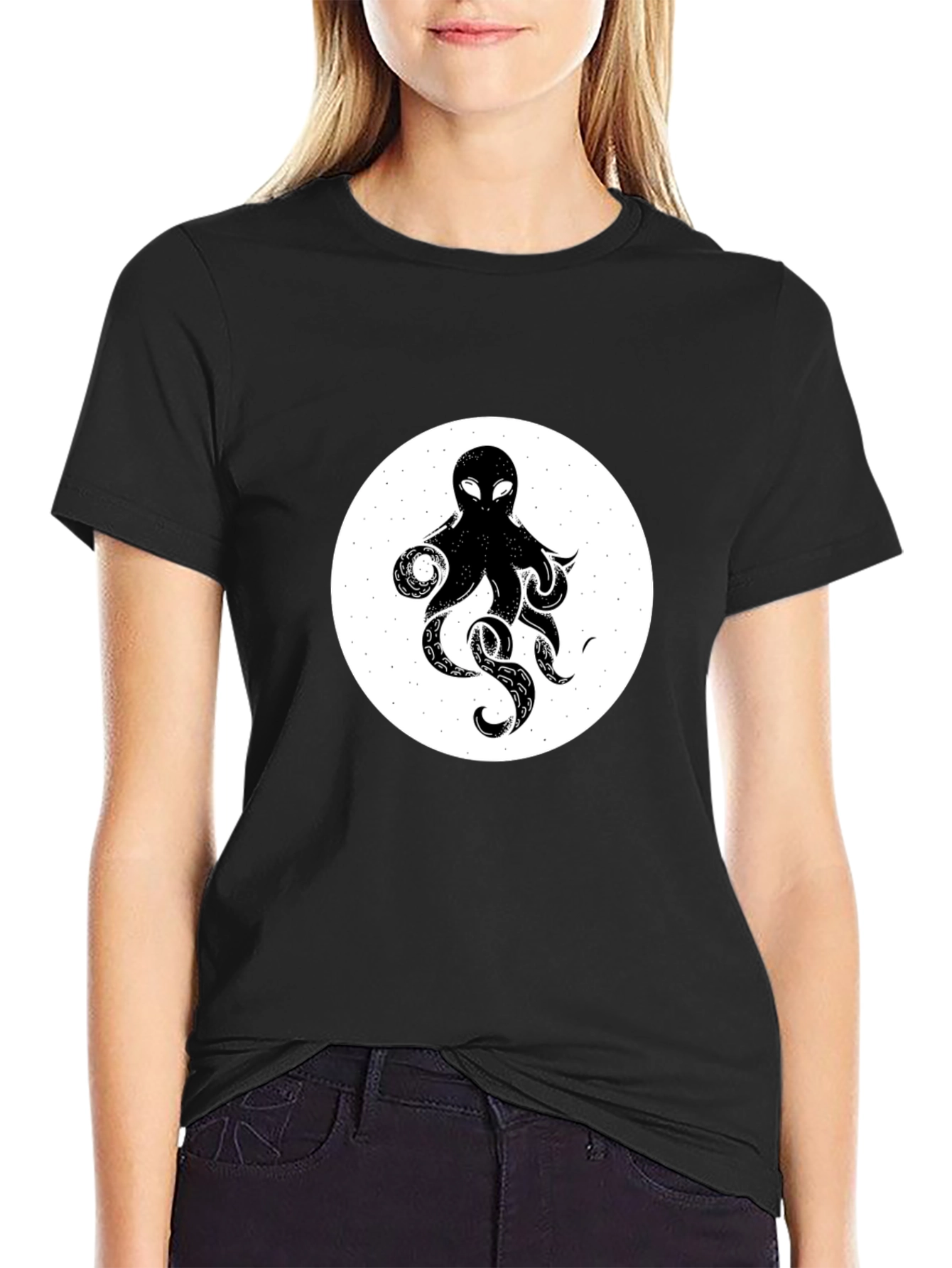 Octopus Graphic Tee - Black Cotton T-Shirt