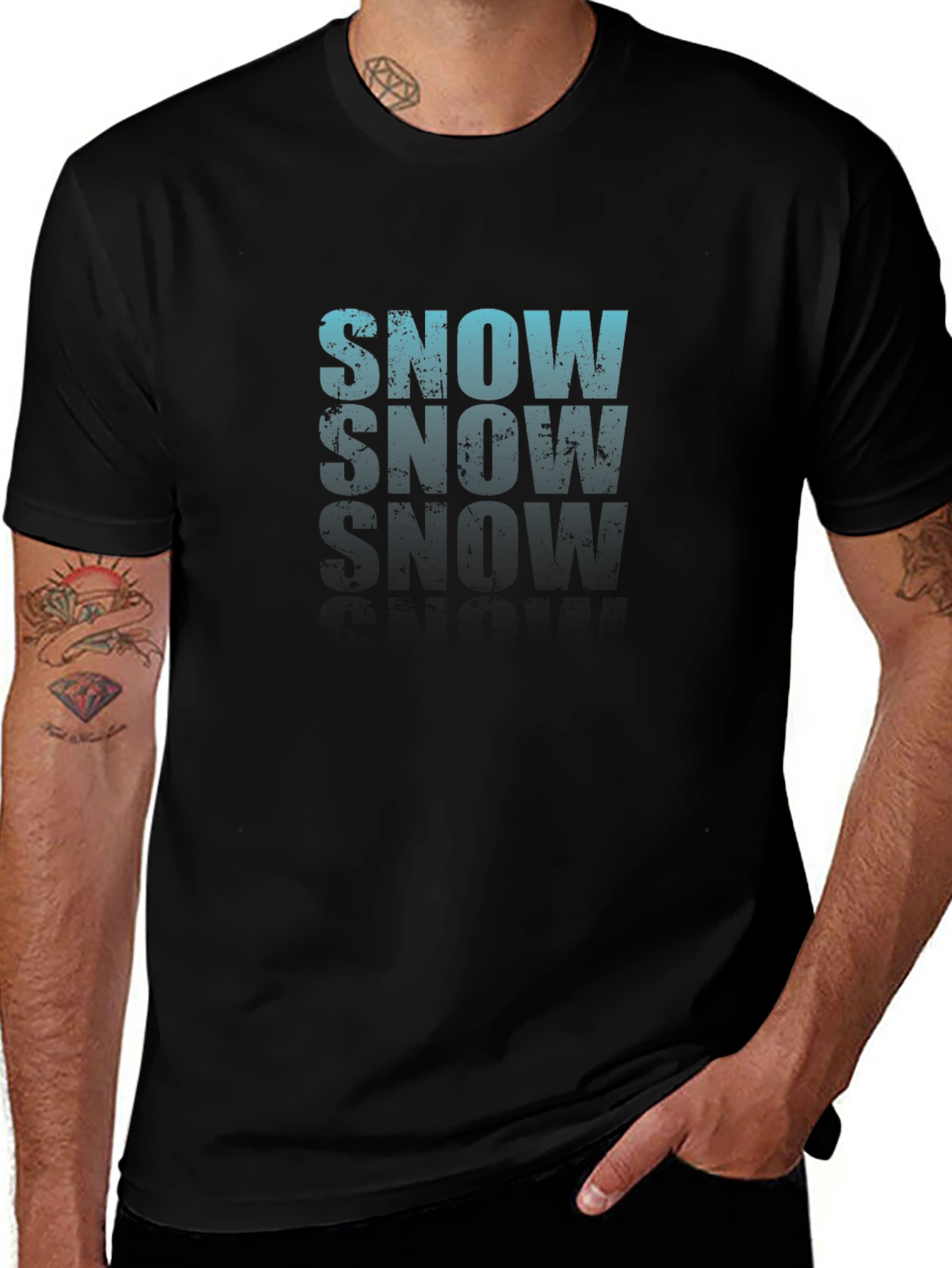 Cool SNOW Graphic Print Black T-Shirt
