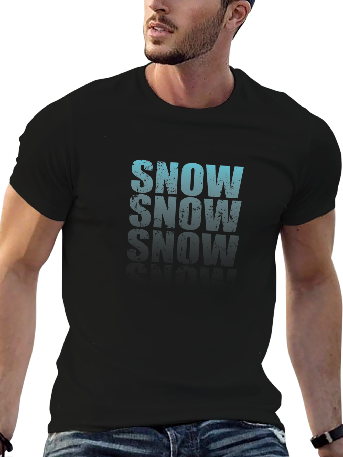 Cool SNOW Graphic Print Black T-Shirt