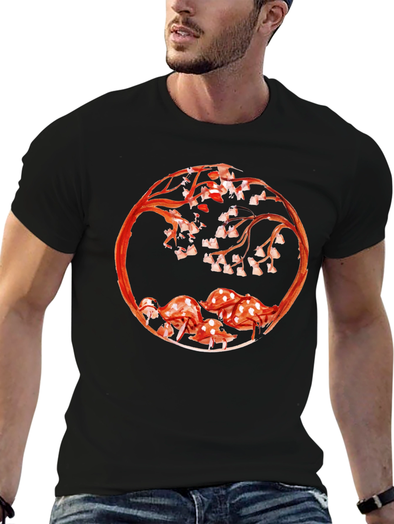 Mushroom & Branch Graphic Tee - Black