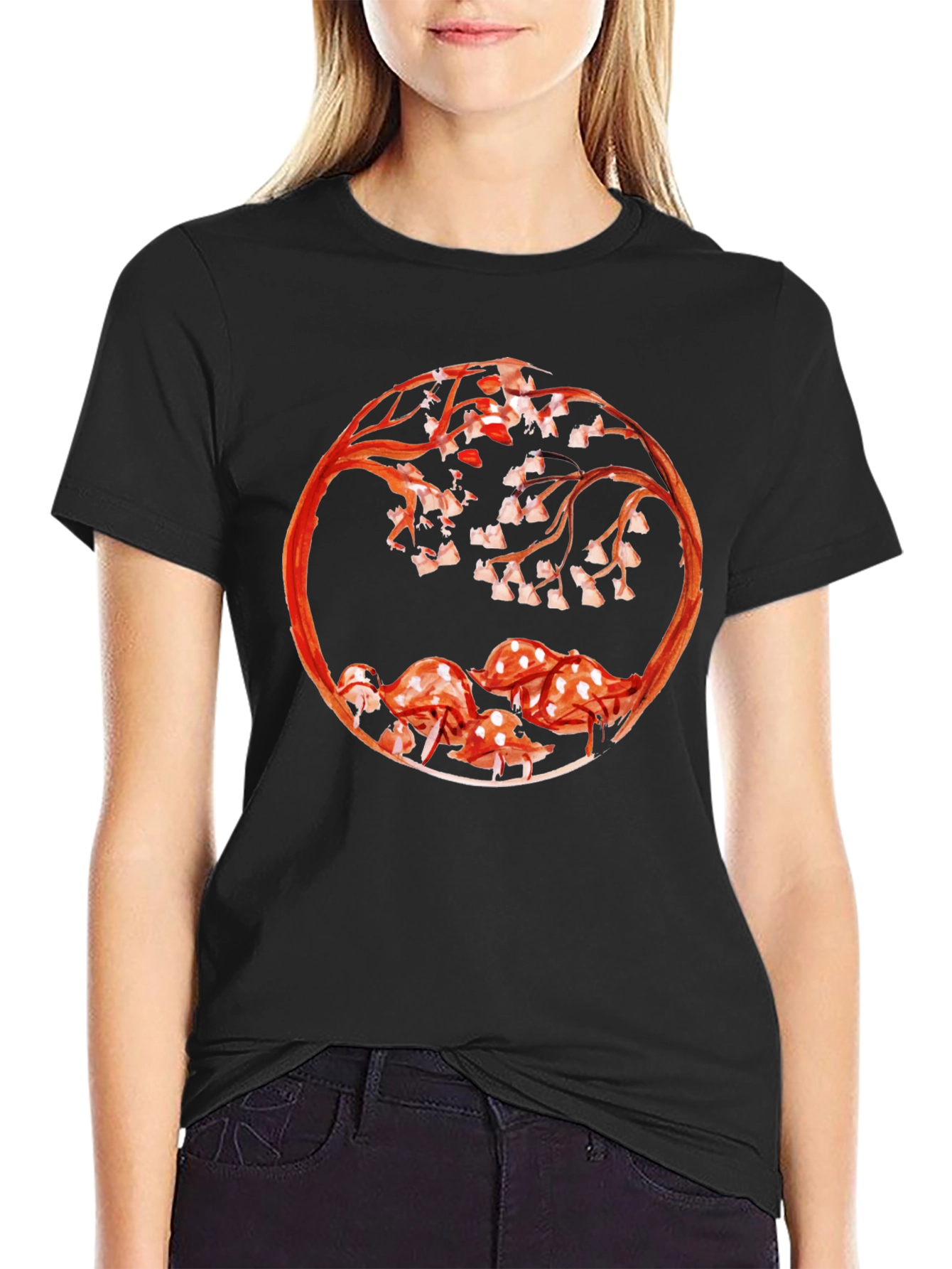 Mushroom & Branch Graphic Tee - Black