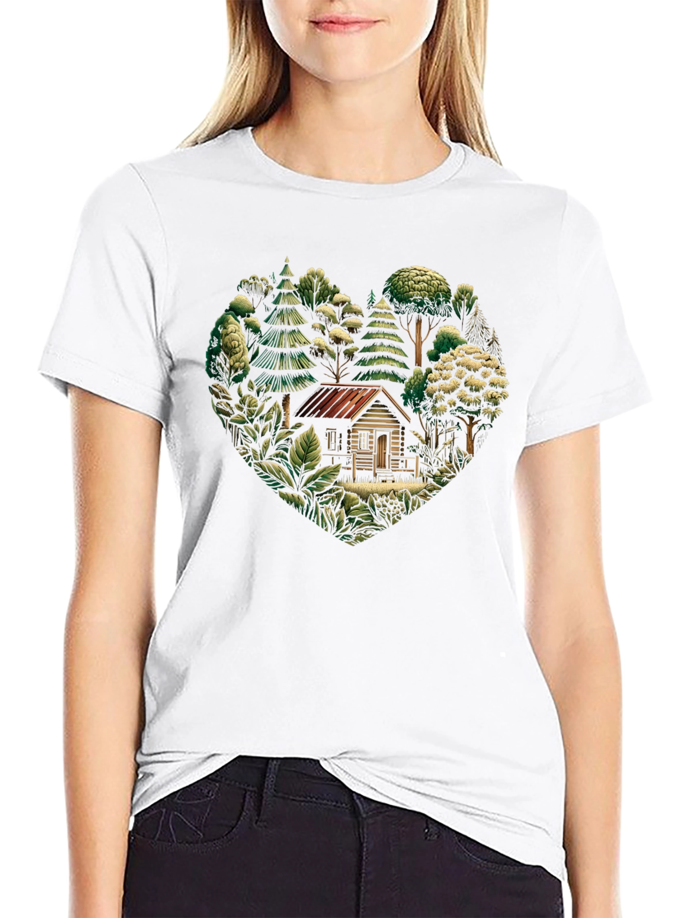 Nature Cabin Heart Graphic T-Shirt