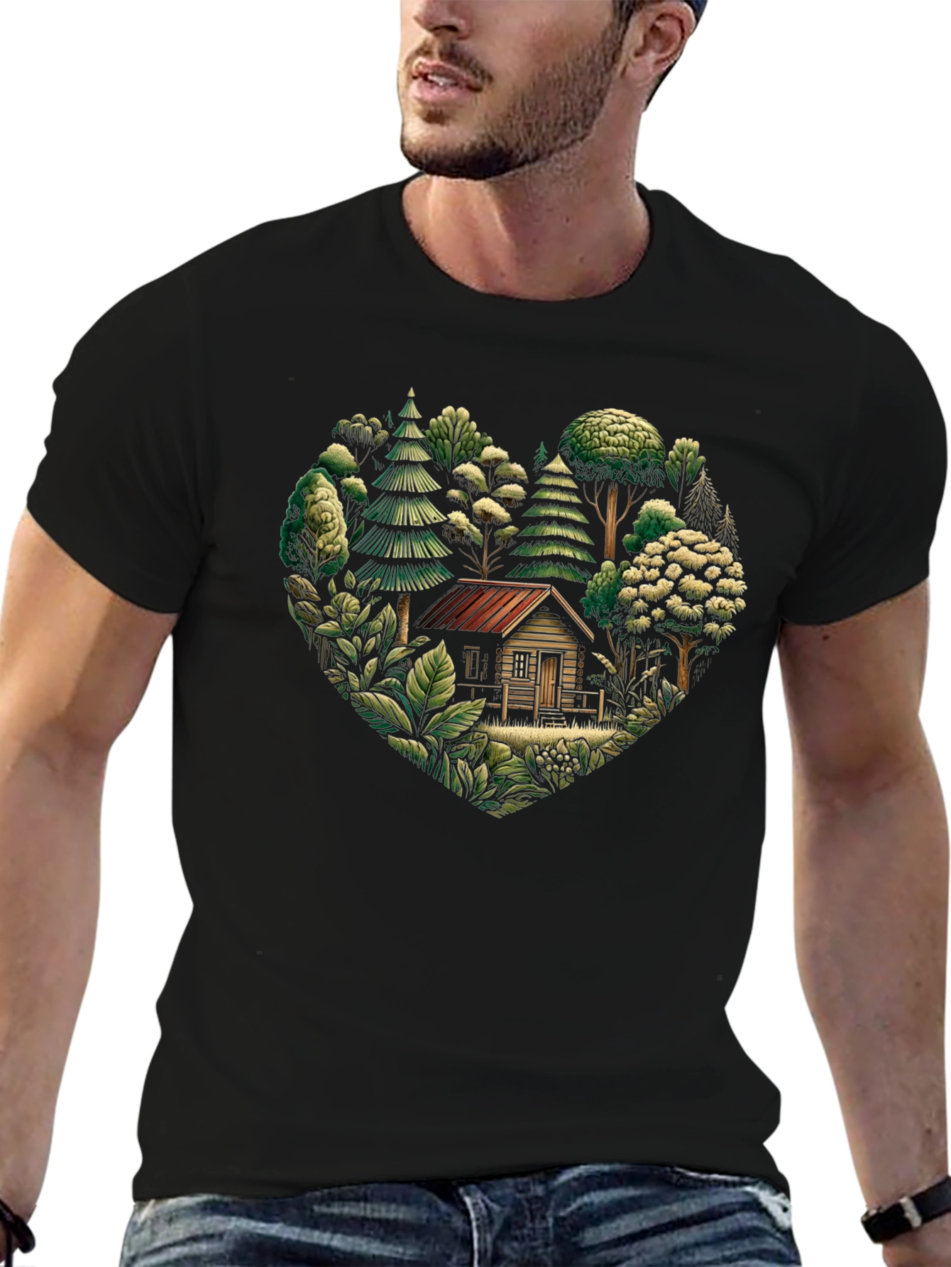 Nature Cabin Heart Graphic T-Shirt