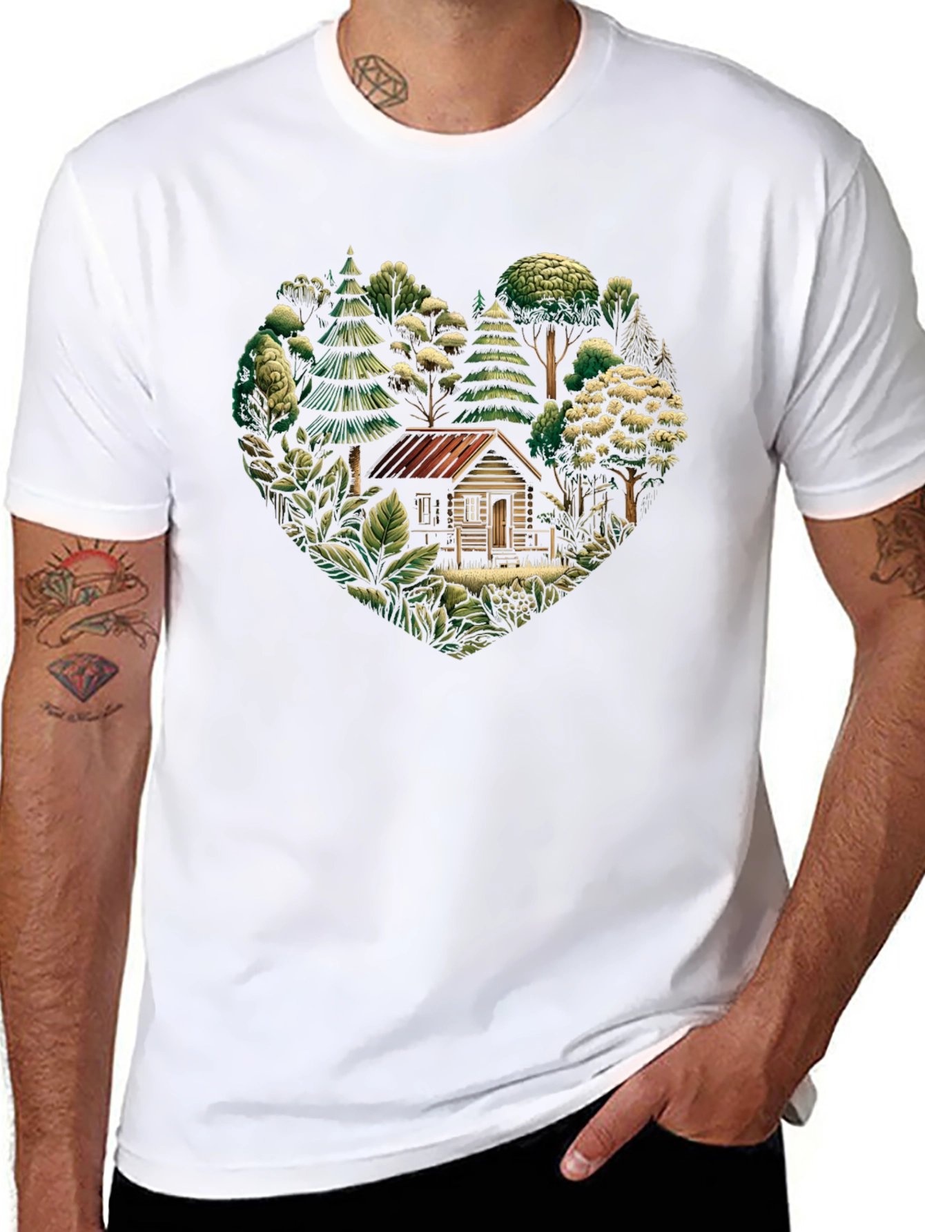 Nature Cabin Heart Graphic T-Shirt