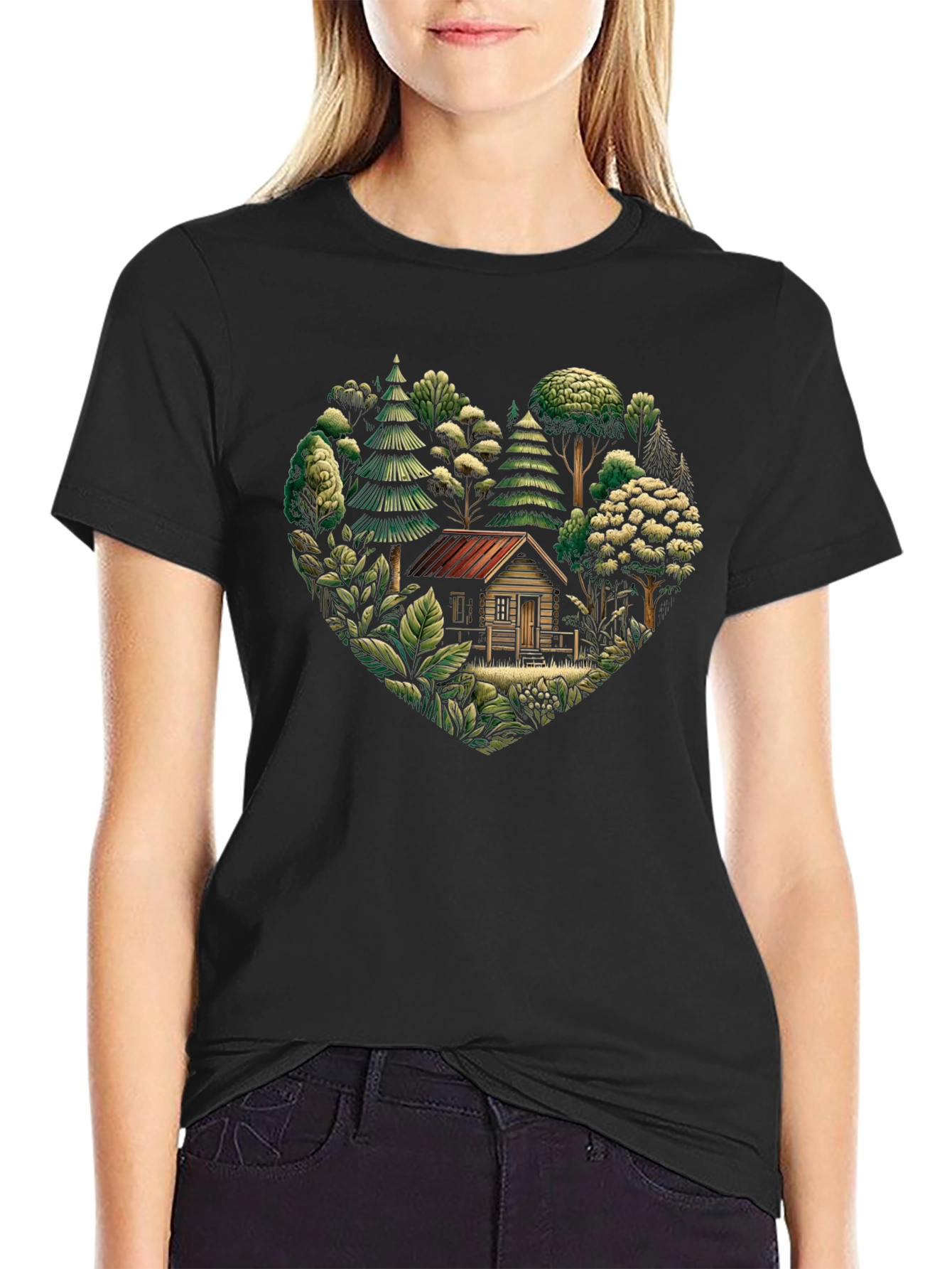 Nature Cabin Heart Graphic T-Shirt