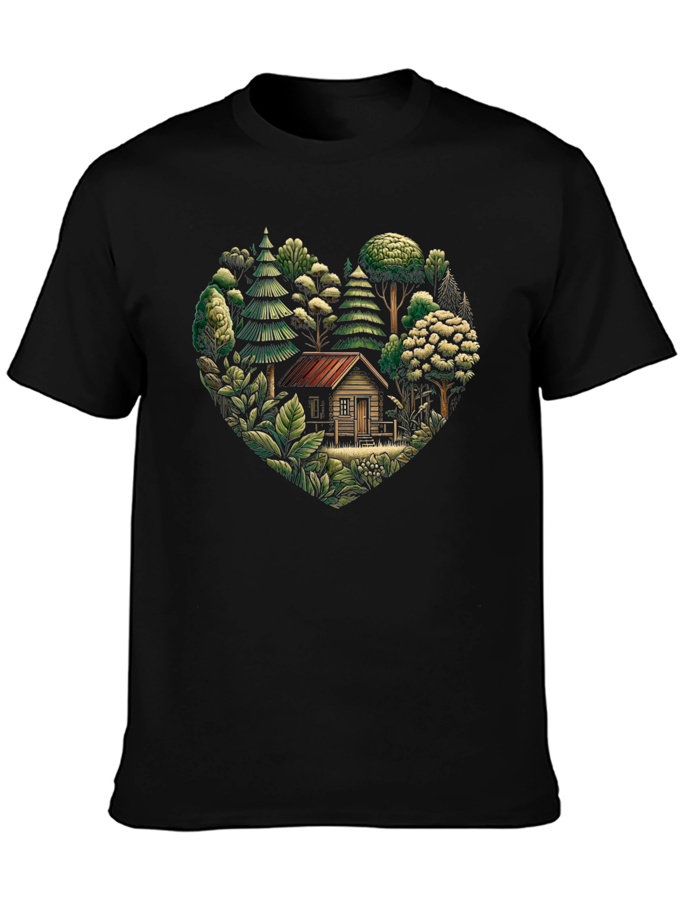Nature Cabin Heart Graphic T-Shirt