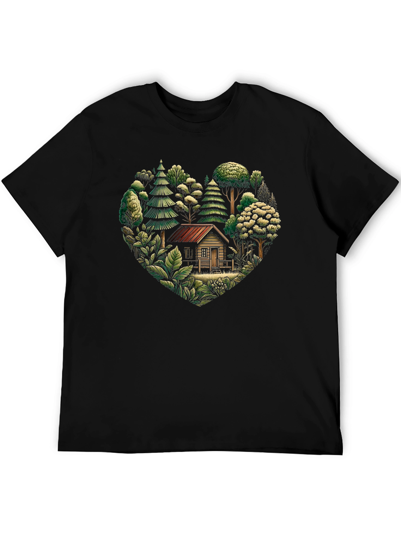 Nature Cabin Heart Graphic T-Shirt