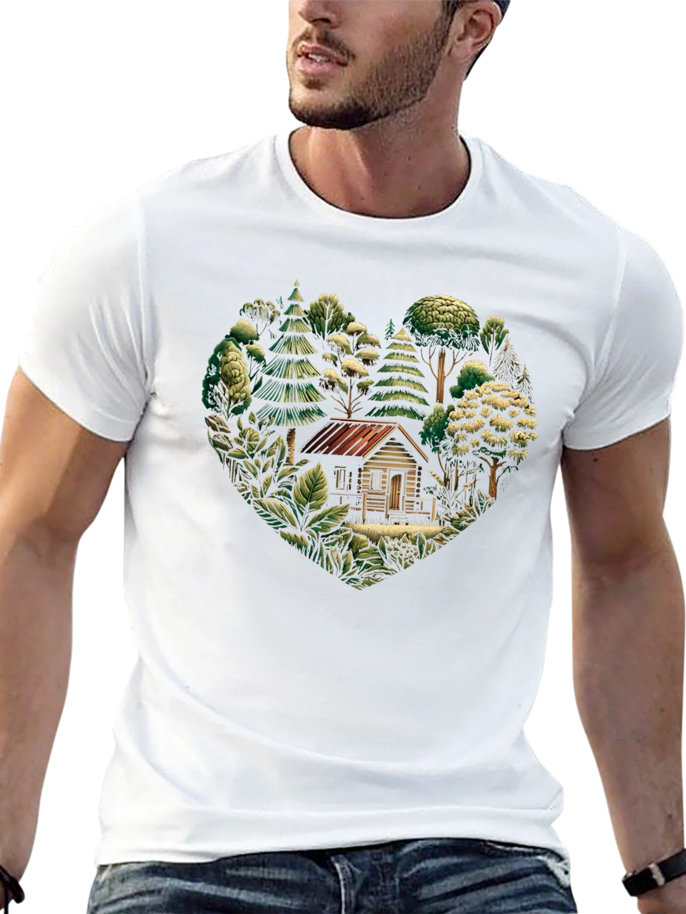 Nature Cabin Heart Graphic T-Shirt