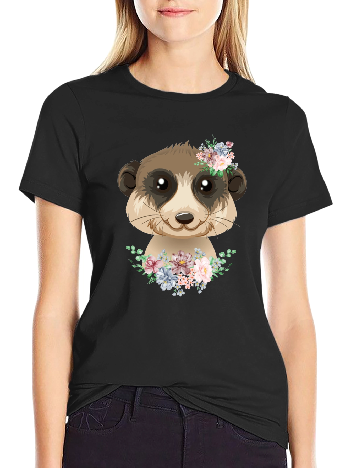 Meerkat Floral Graphic Tee - Cute Animal Shirt