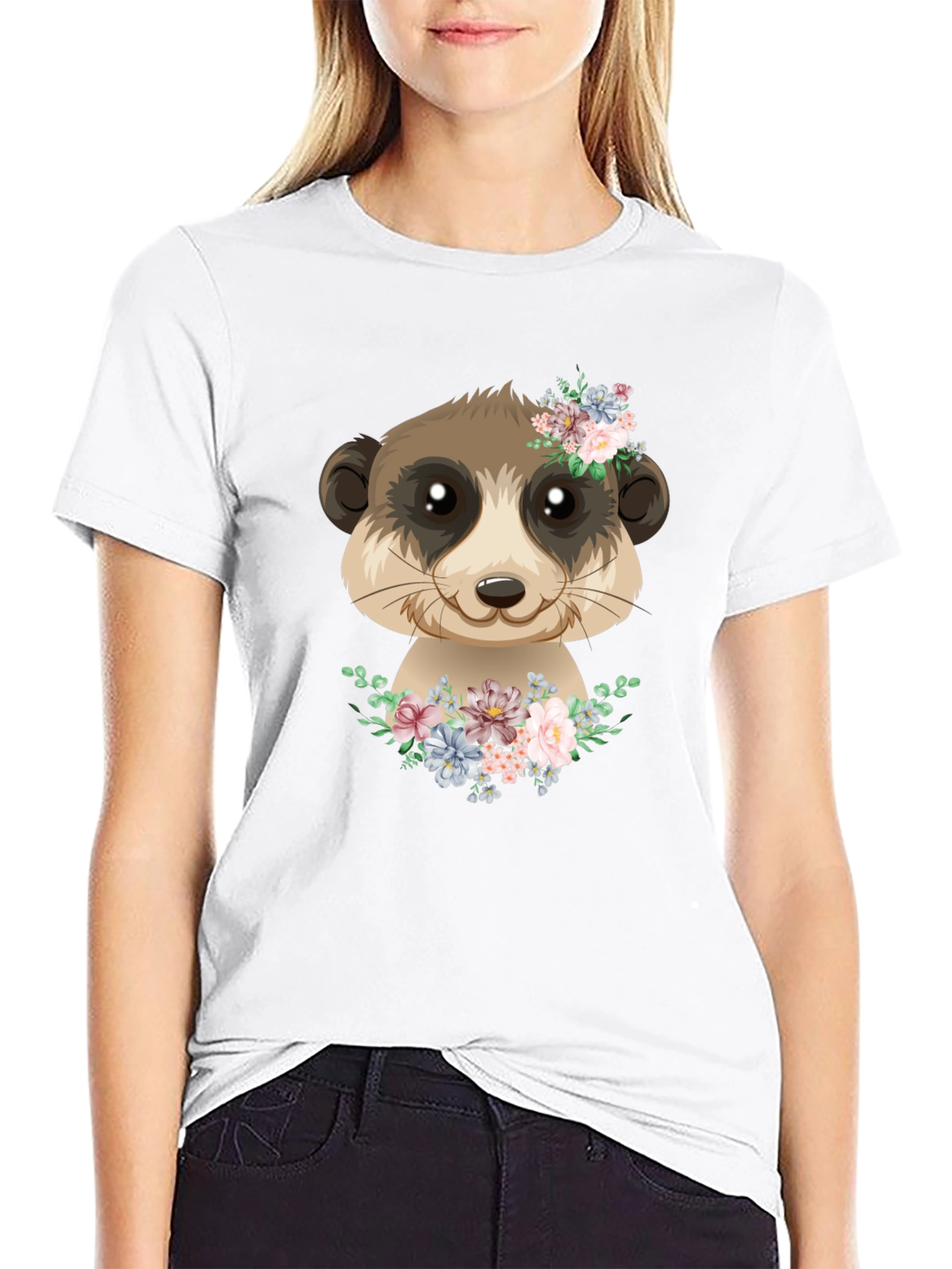 Meerkat Floral Graphic Tee - Cute Animal Shirt