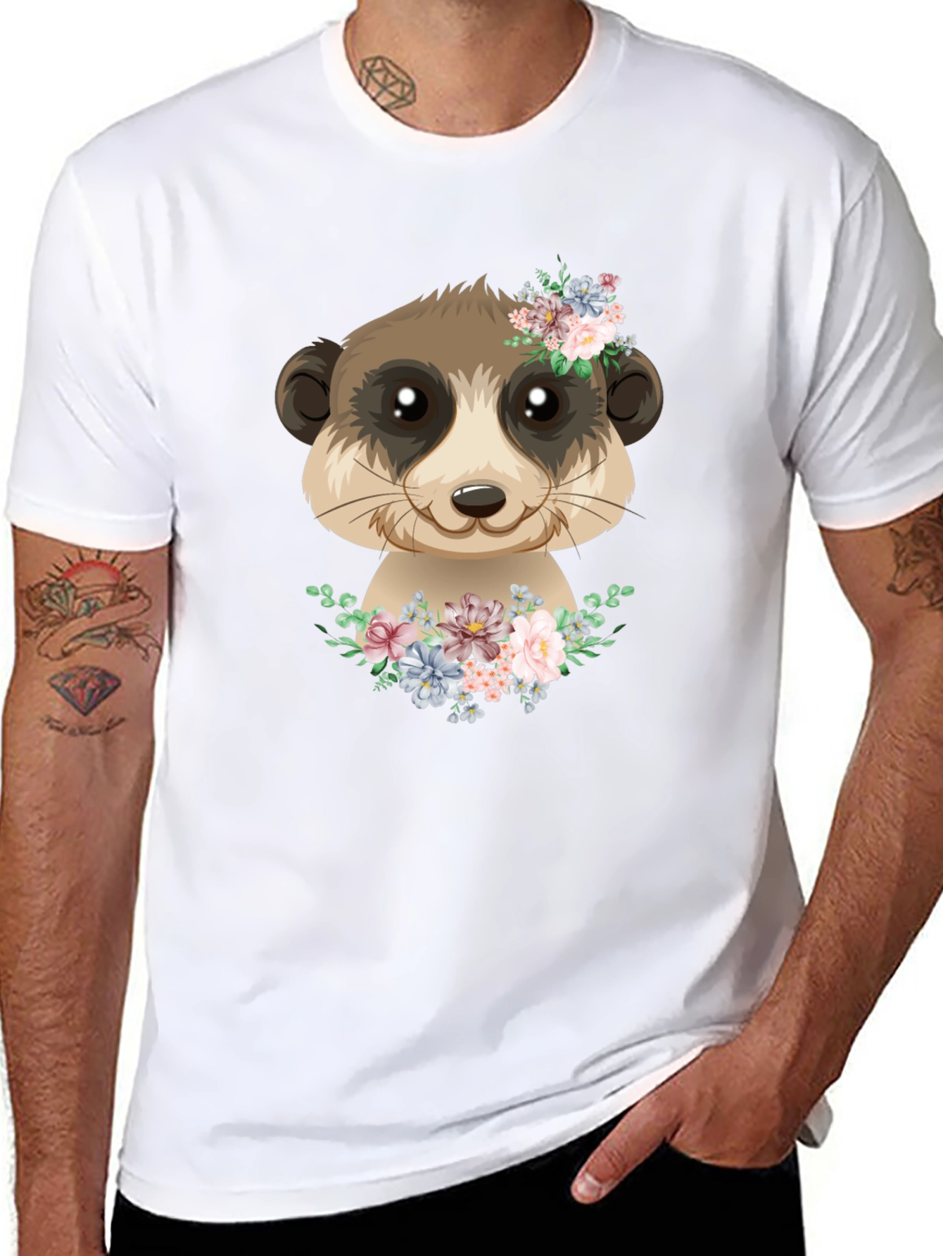 Meerkat Floral Graphic Tee - Cute Animal Shirt