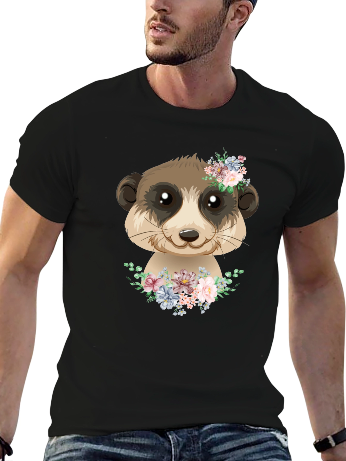 Meerkat Floral Graphic Tee - Cute Animal Shirt