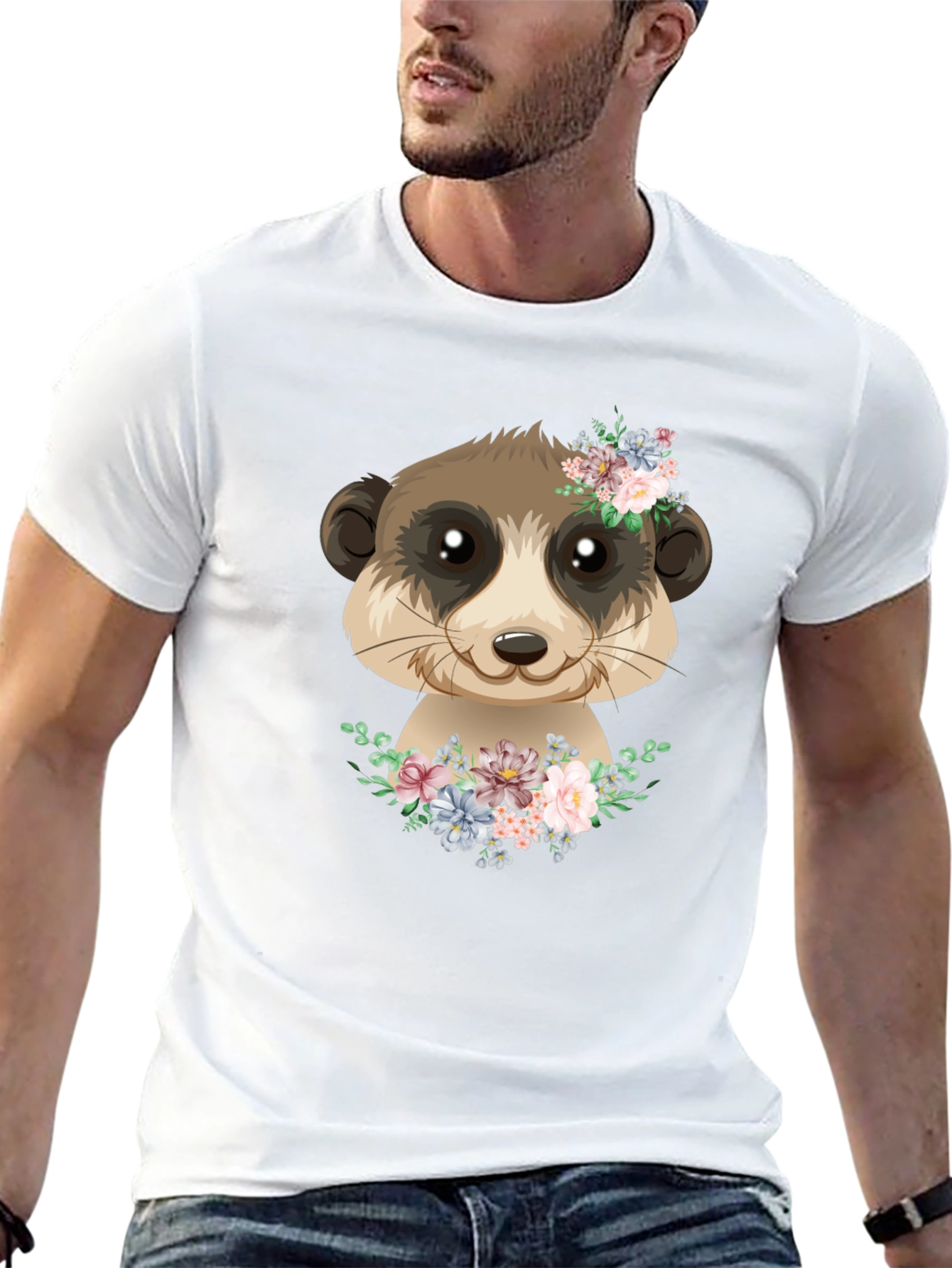 Meerkat Floral Graphic Tee - Cute Animal Shirt