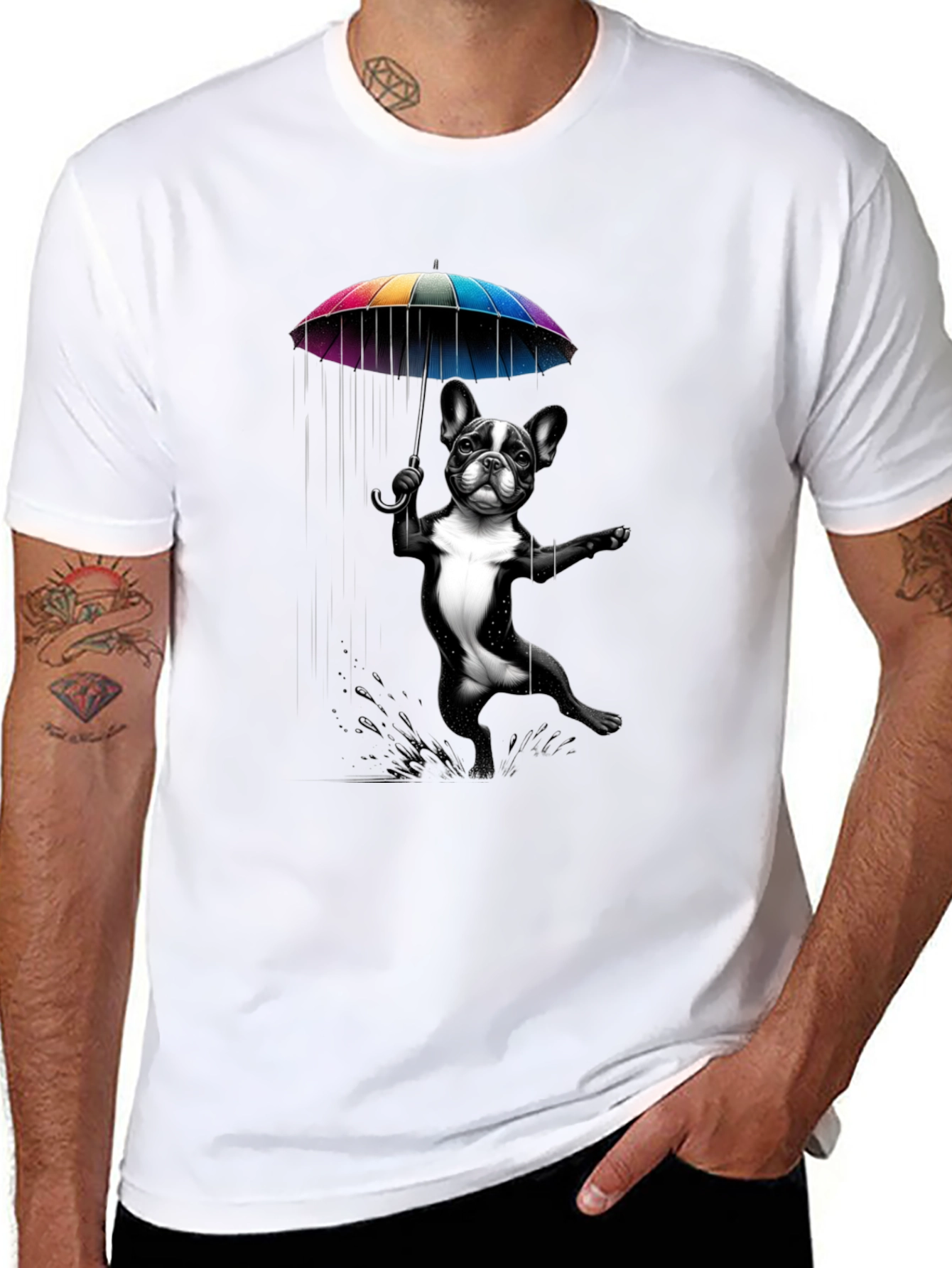 Dog with Umbrella Graphic Tee - Black