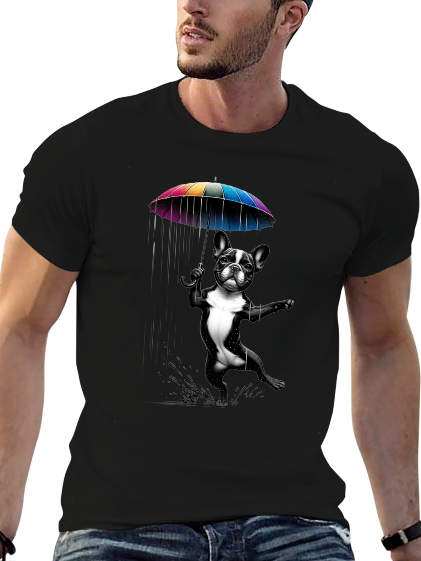 Dog with Umbrella Graphic Tee - Black