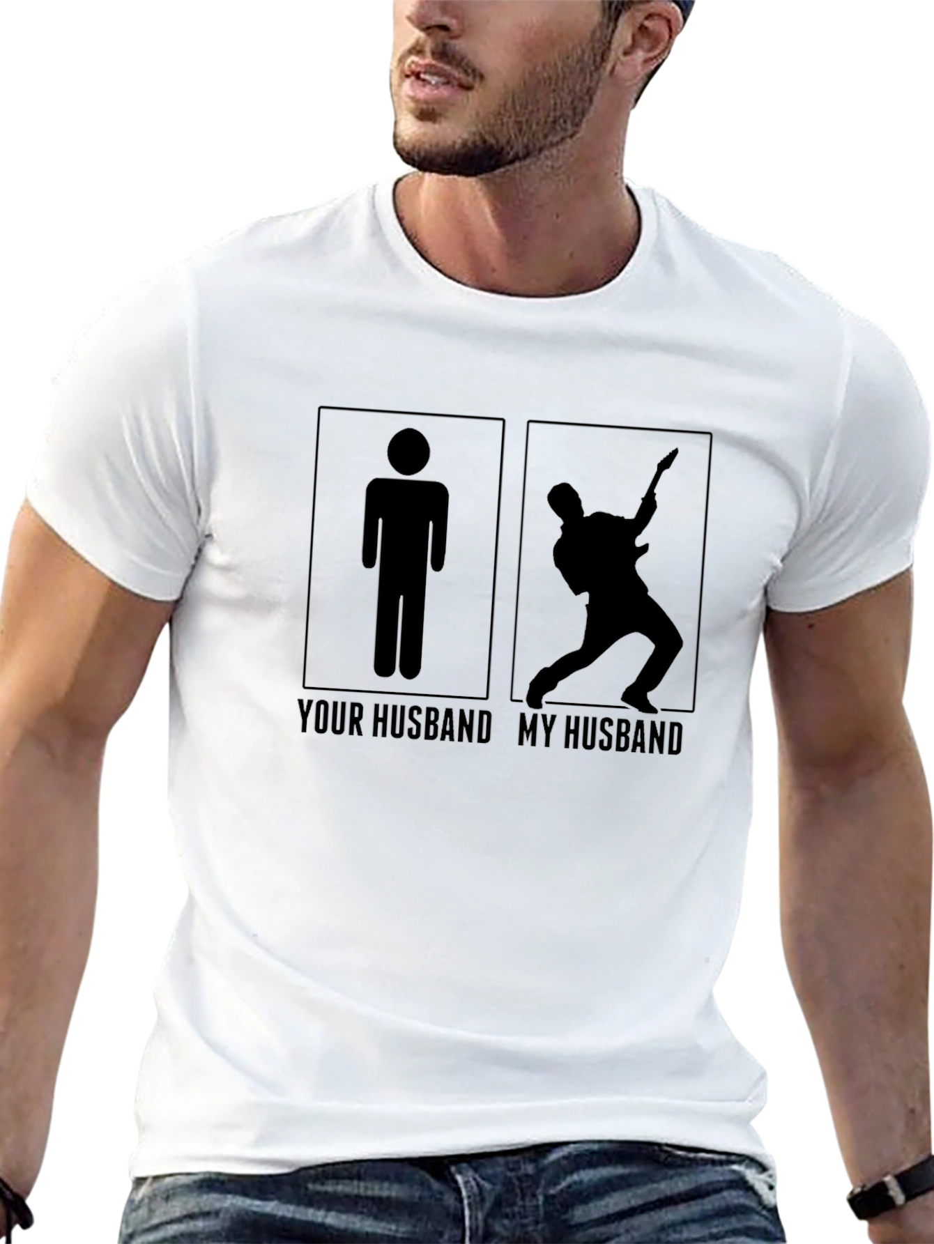 Funny My Husband Guitarist Graphic T-Shirt