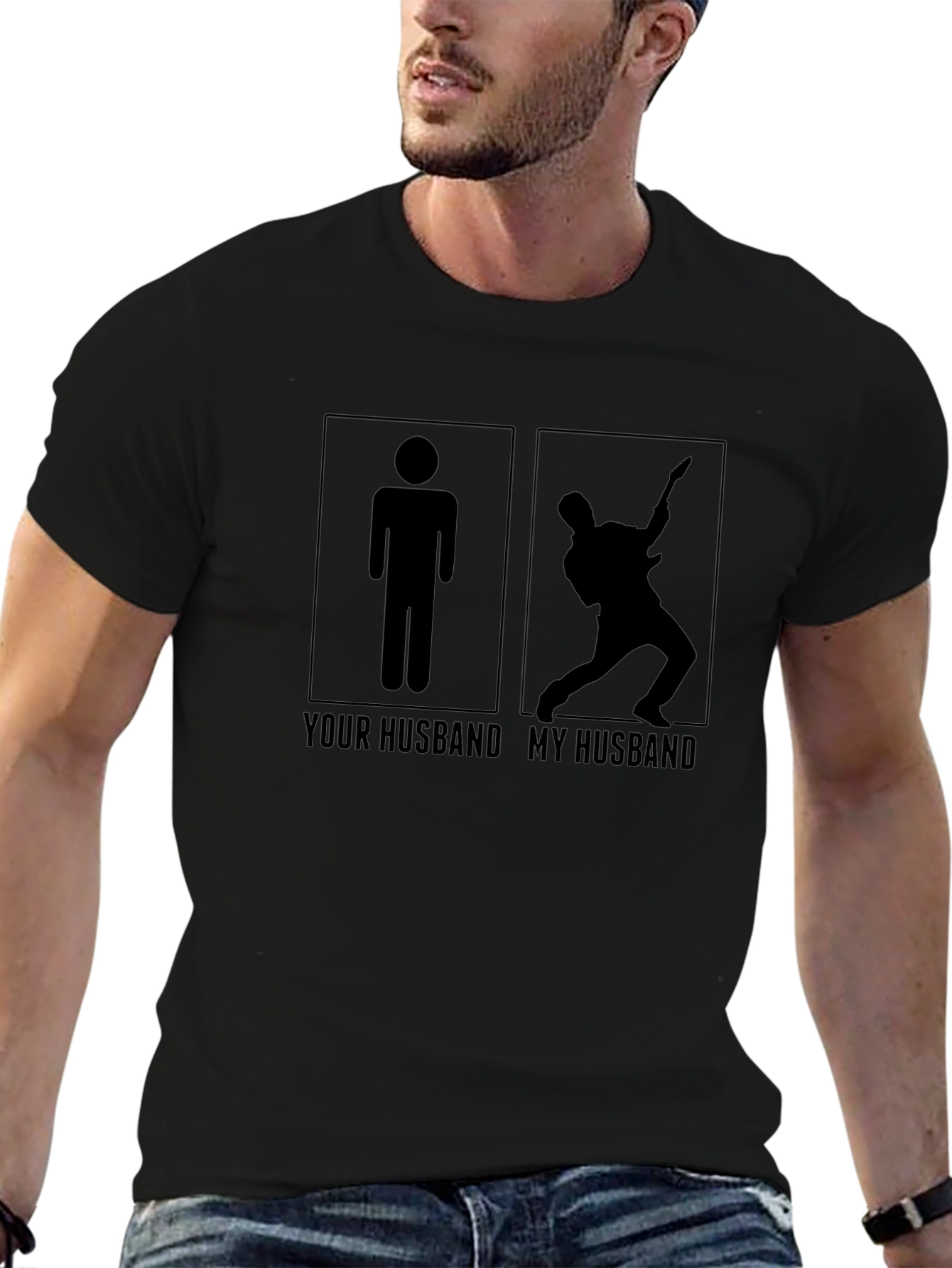 Funny My Husband Guitarist Graphic T-Shirt